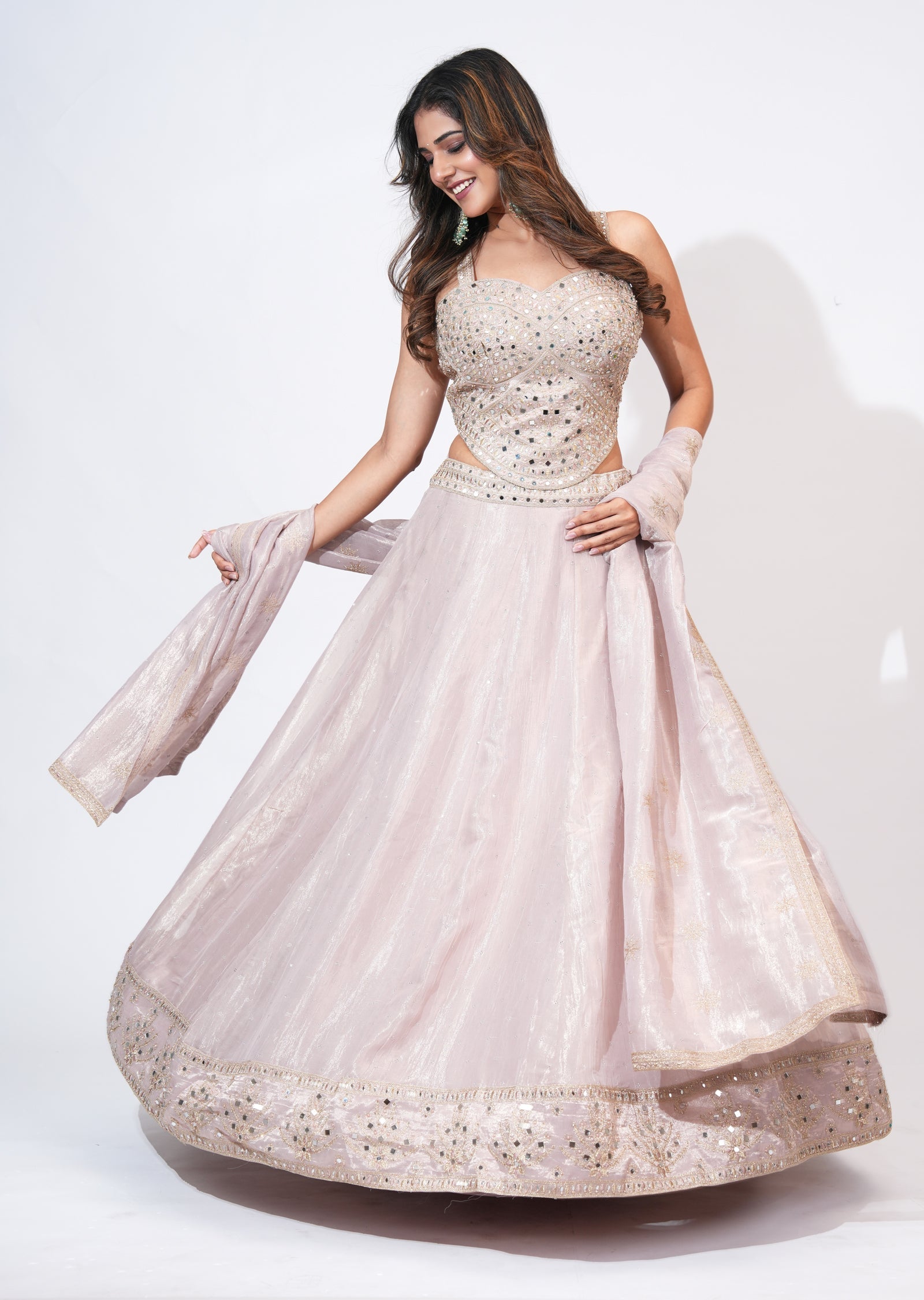 Pink Tissue Lehenga Set