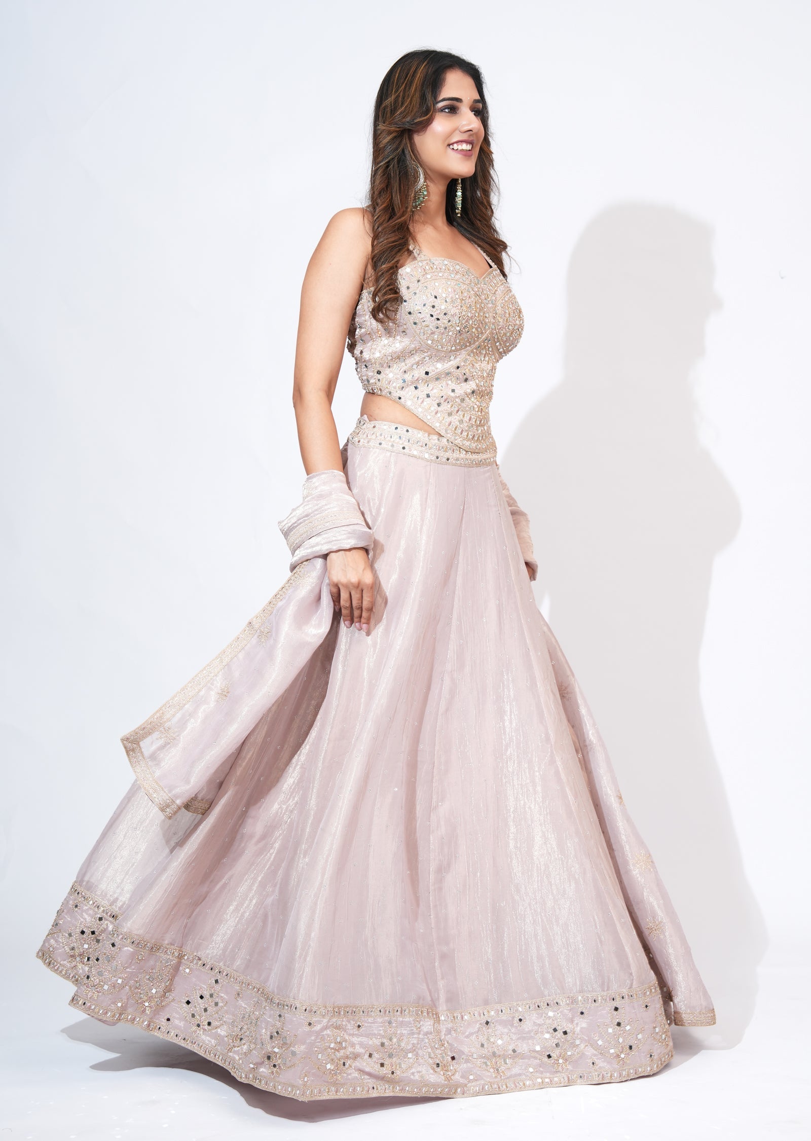 Pink Tissue Lehenga Set