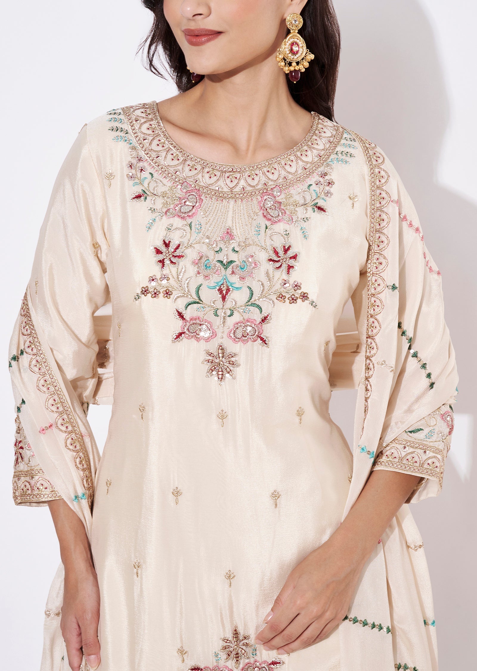 Off White Silk Sharara Set