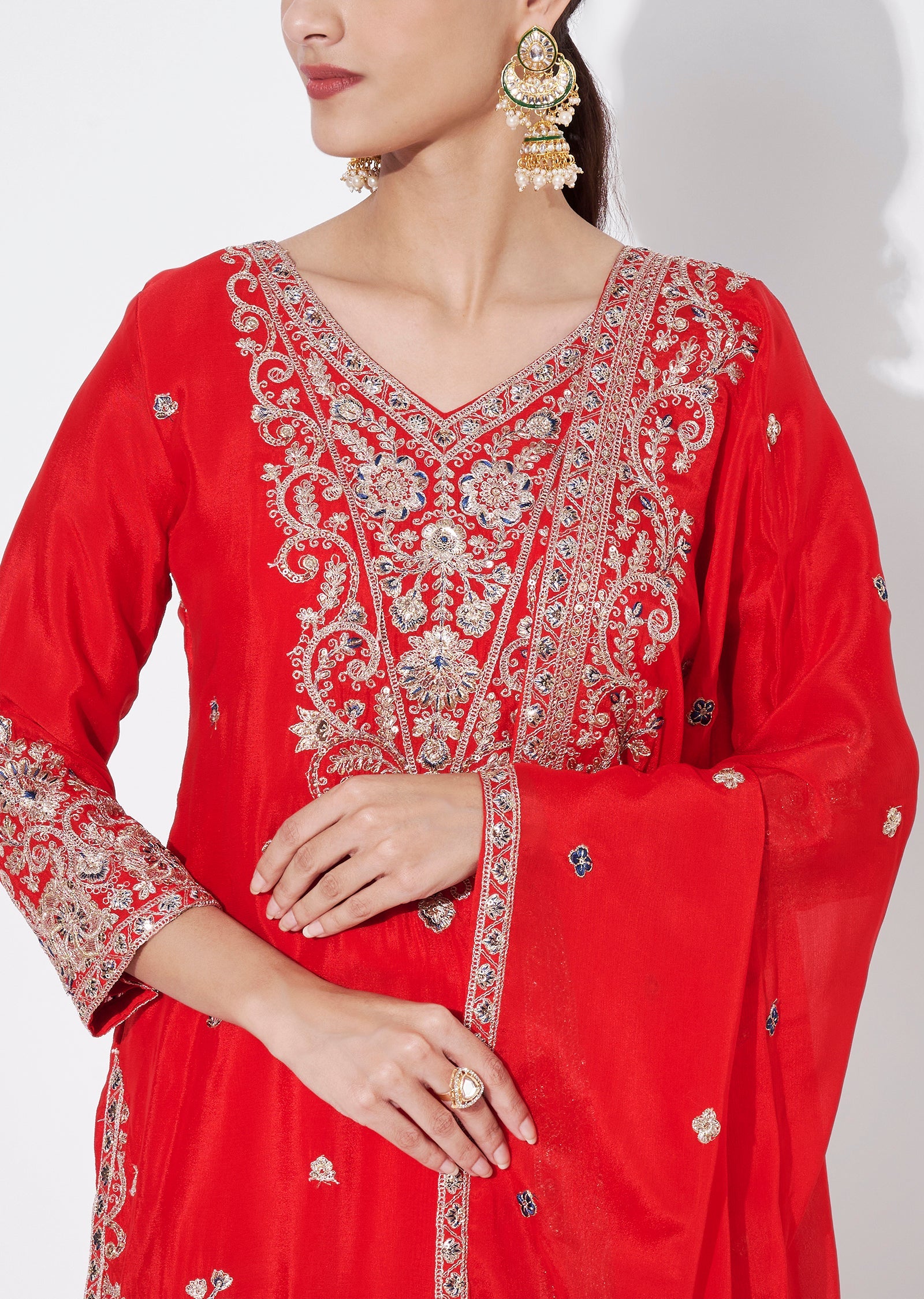 Red Chinnon Sharara Set
