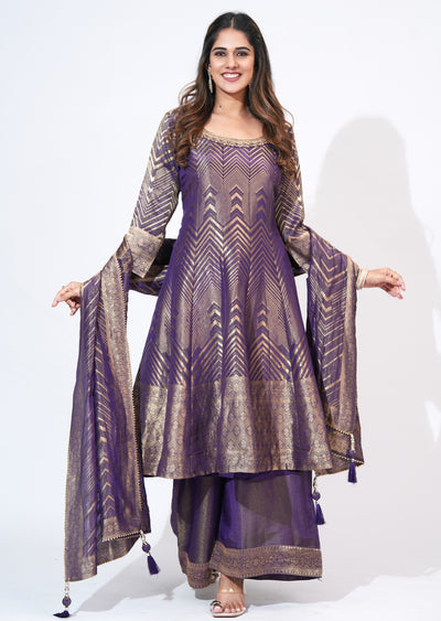 Purple Tissue Anarkali Set