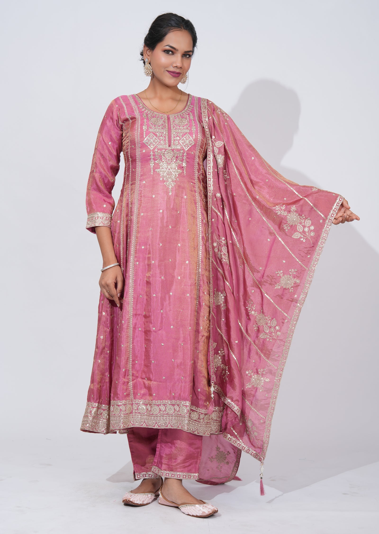 Pink Tissue Anarkali Suit