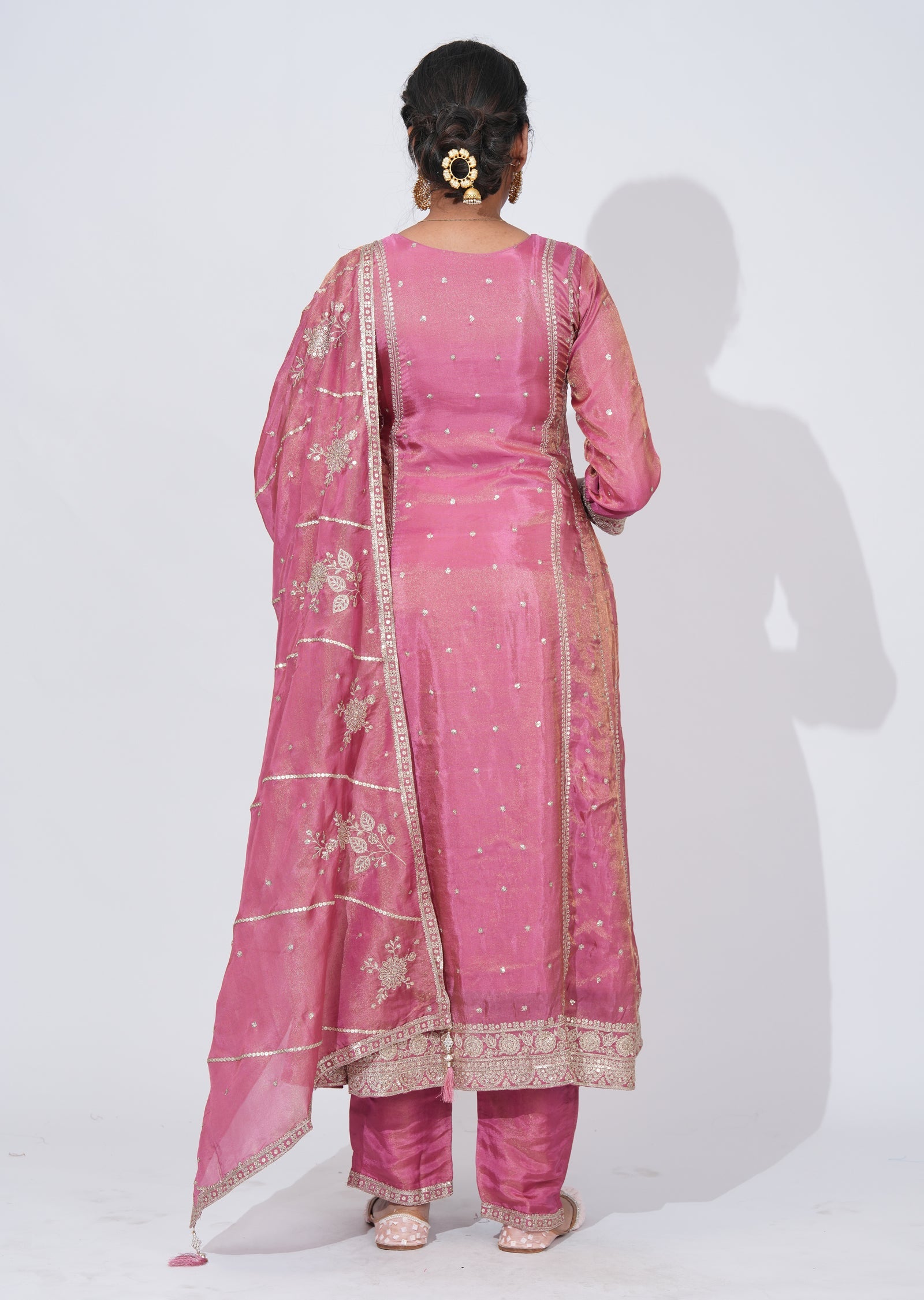 Pink Tissue Anarkali Suit