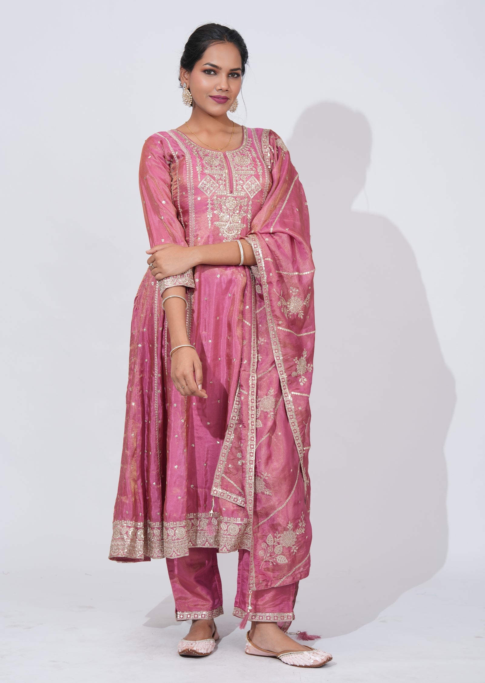 Pink Tissue Anarkali Suit