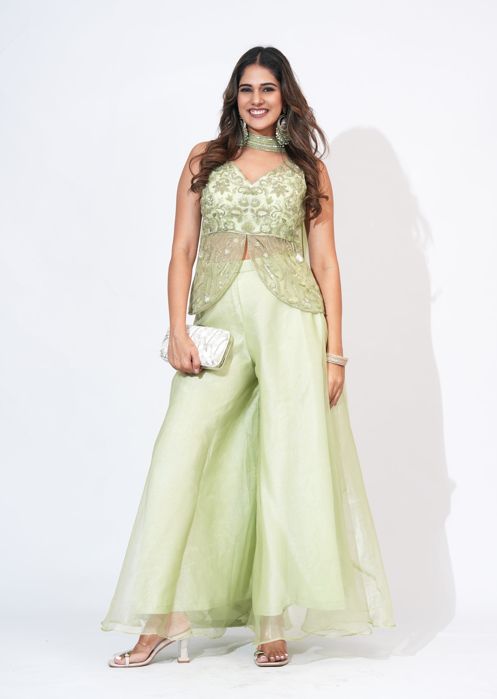 Green Net Sharara Set