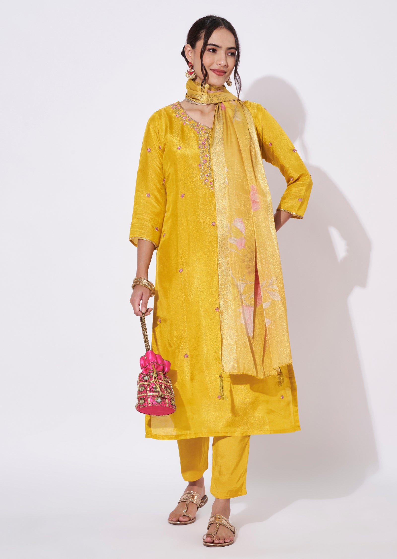 Yellow Tissue Straight Cut Suit