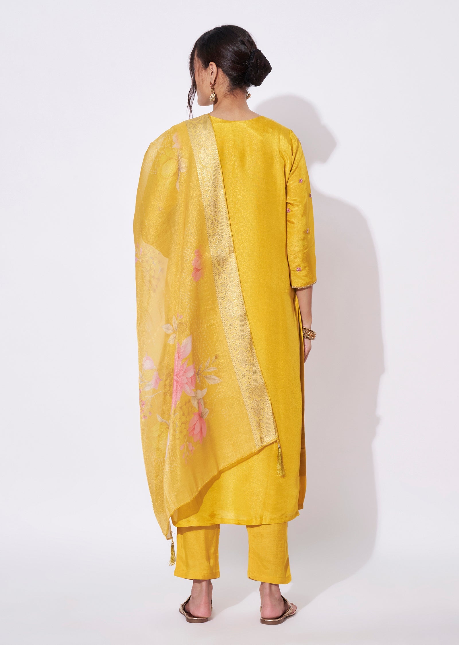 Yellow Tissue Straight Cut Suit