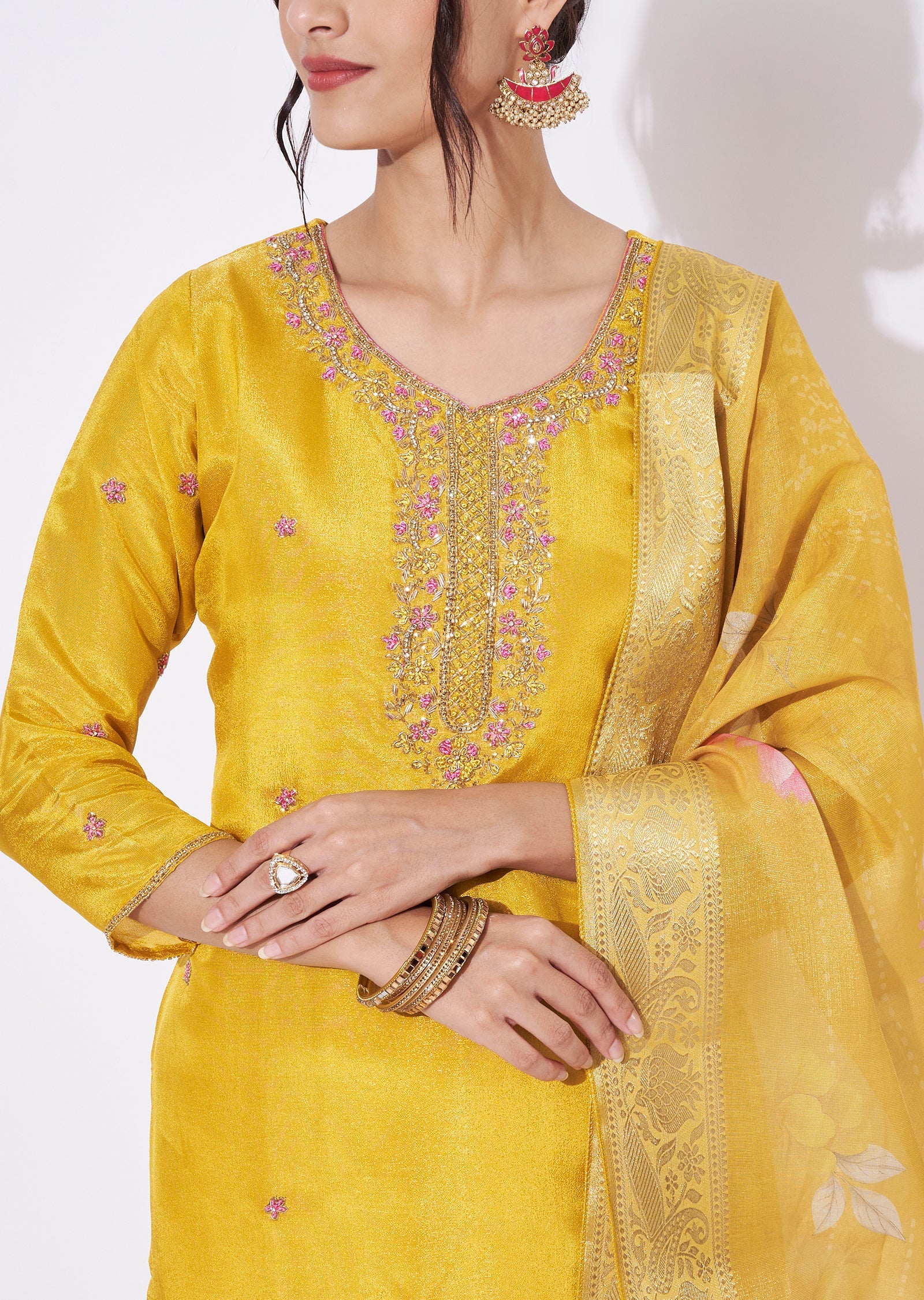 Yellow Tissue Straight Cut Suit