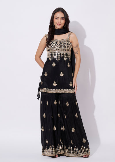 Black Chinnon Sharara Set