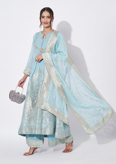 Dusty Blue Georgette Anarkali Suit