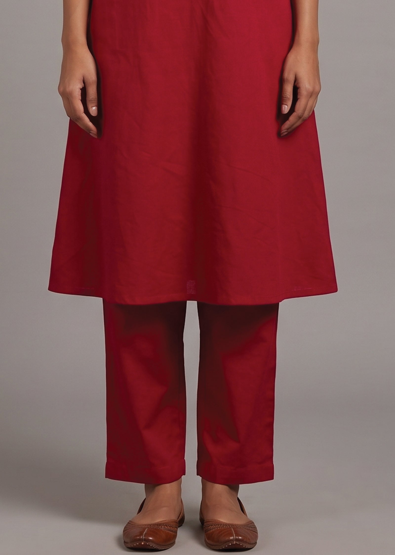 Red Cotton Kurti Set