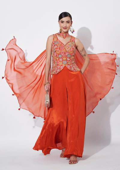 Rust Silk Sharara Set