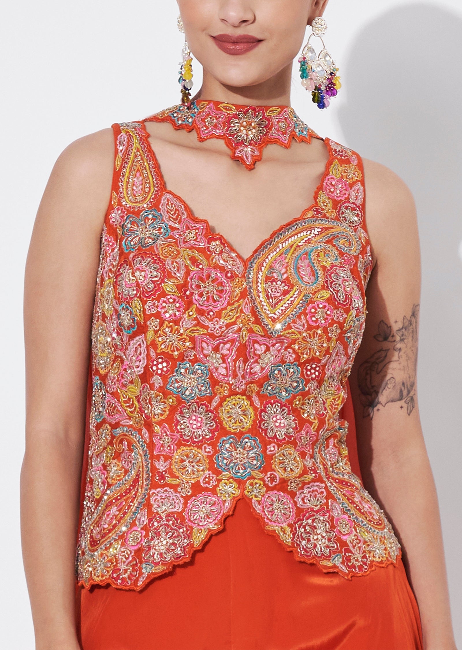 Rust Silk Sharara Set