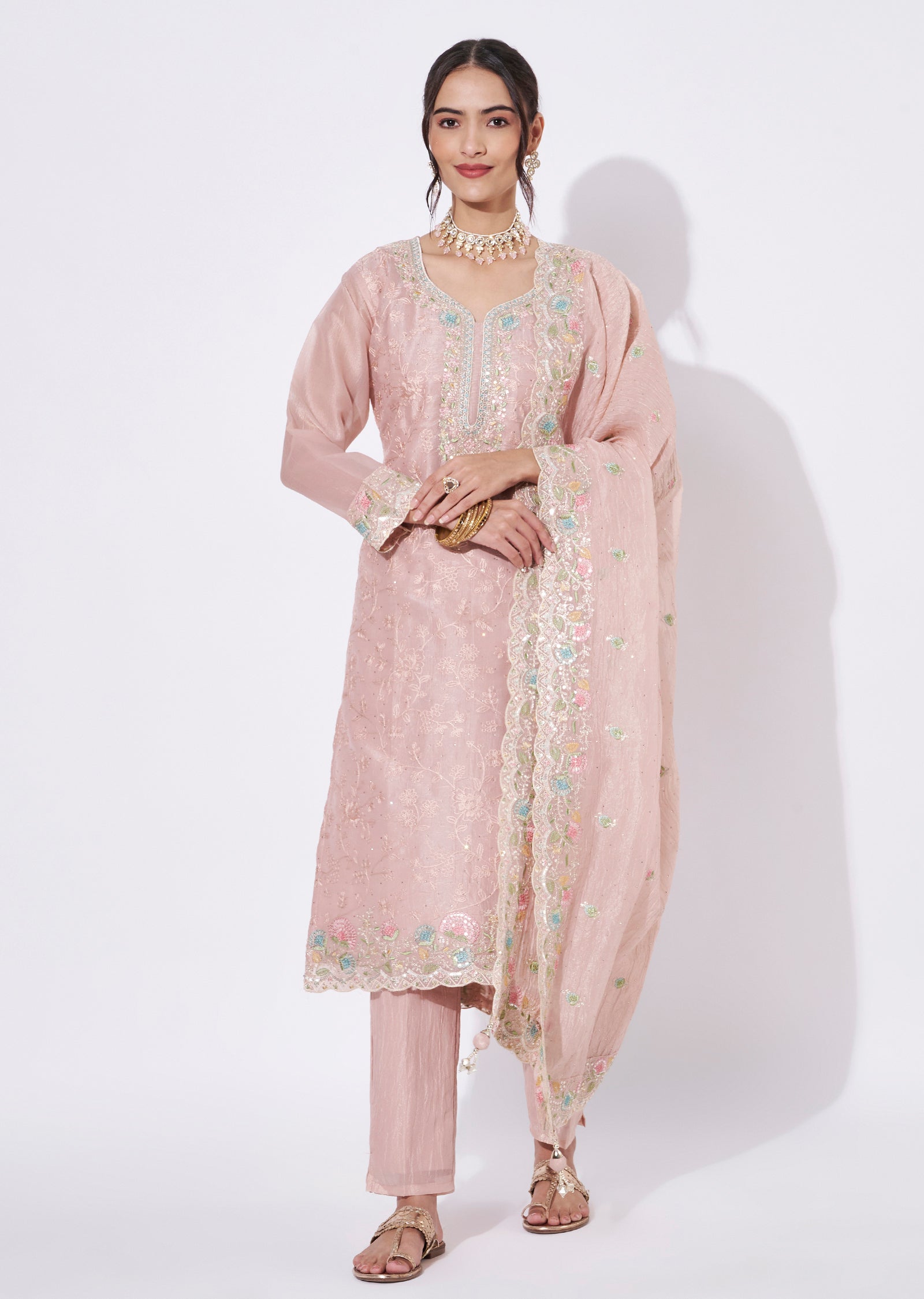 Peach Tissue Straight cut Suit