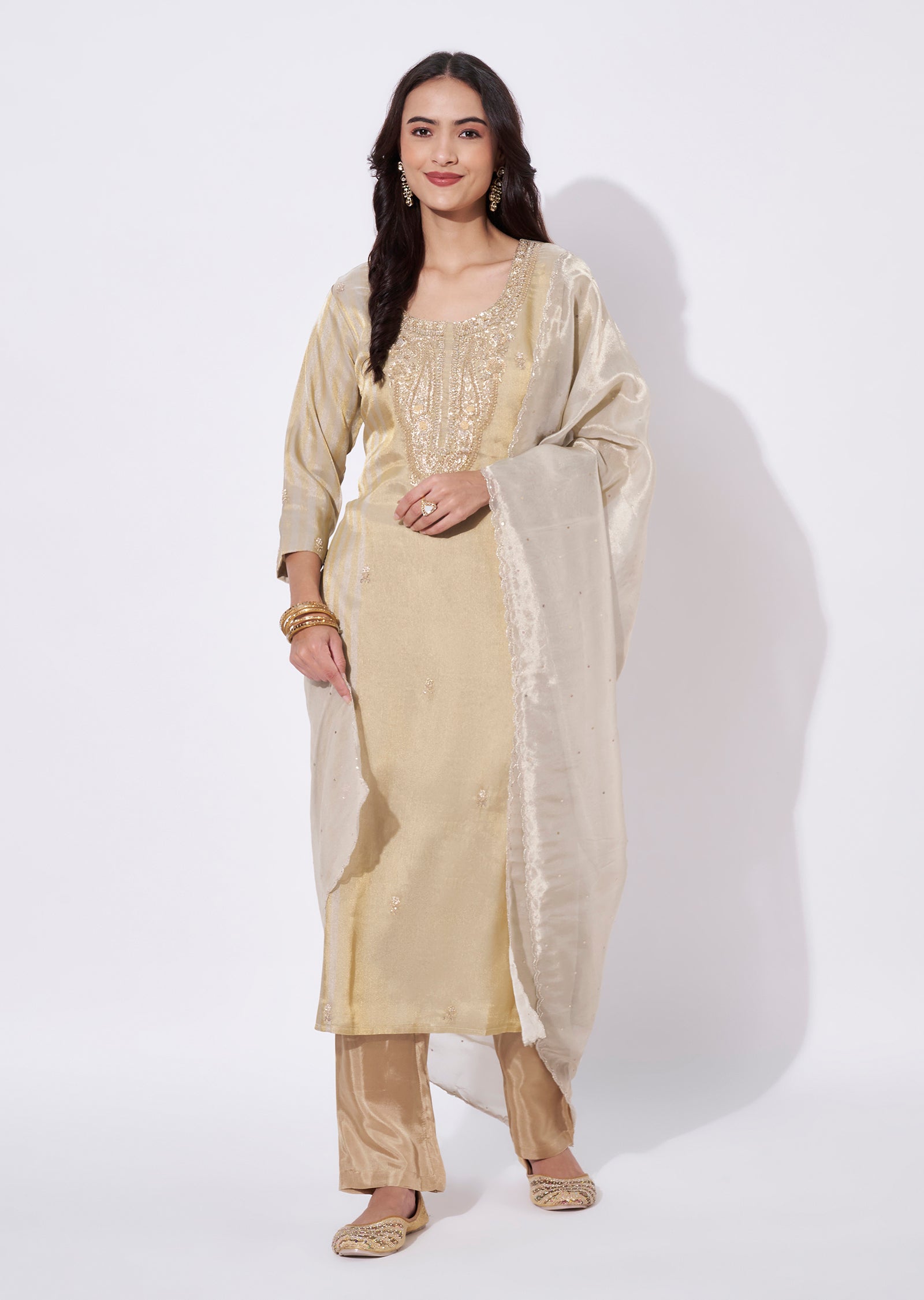 Beige Tissue Straight Cut Suit