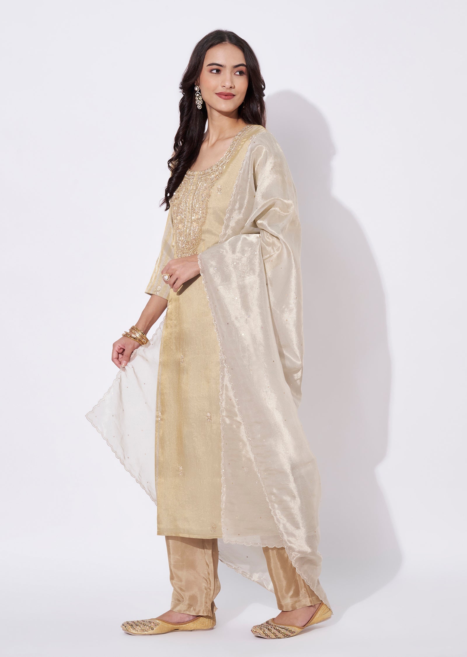 Beige Tissue Straight Cut Suit