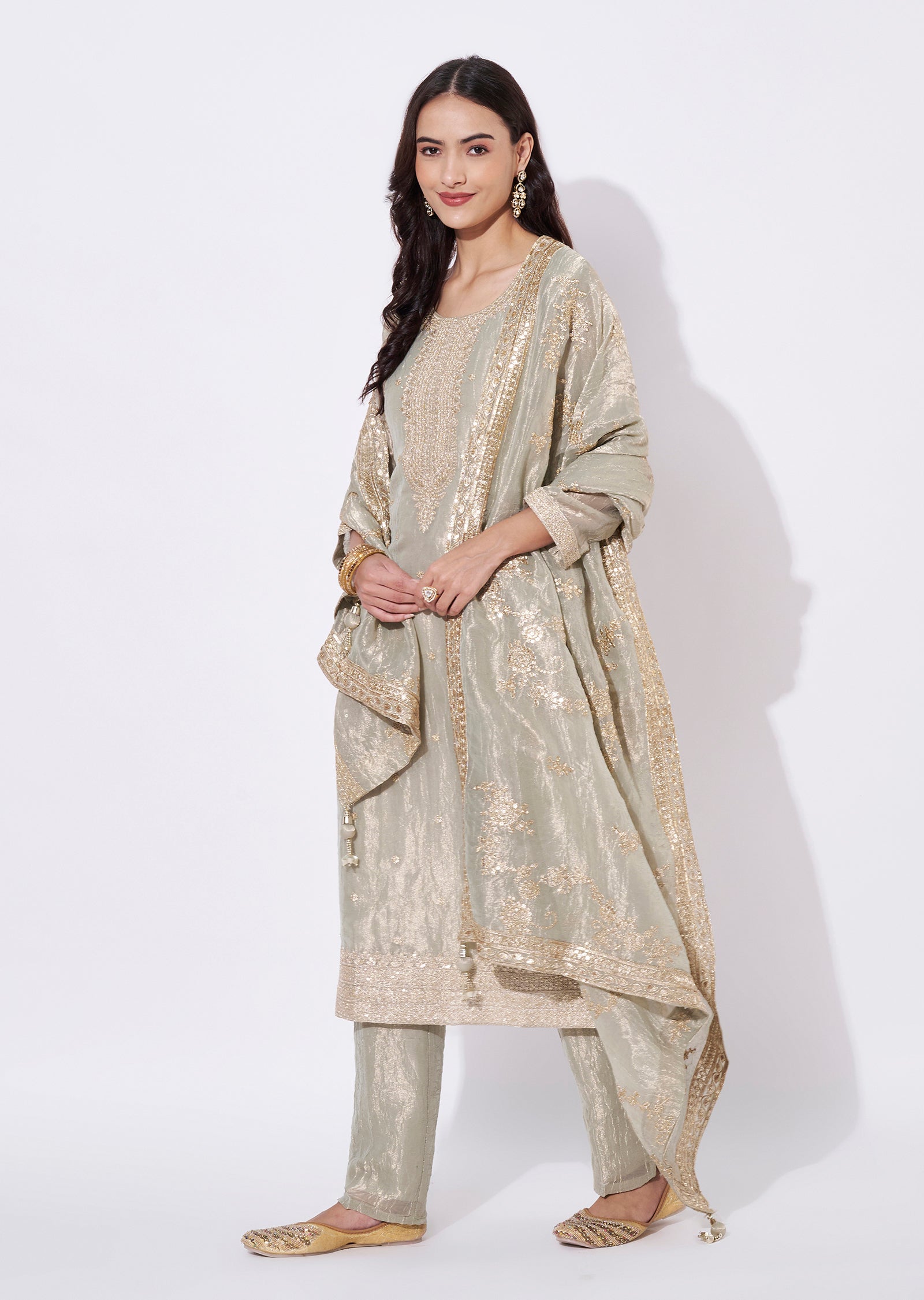 Light Green Tissue Straight Cut Suit