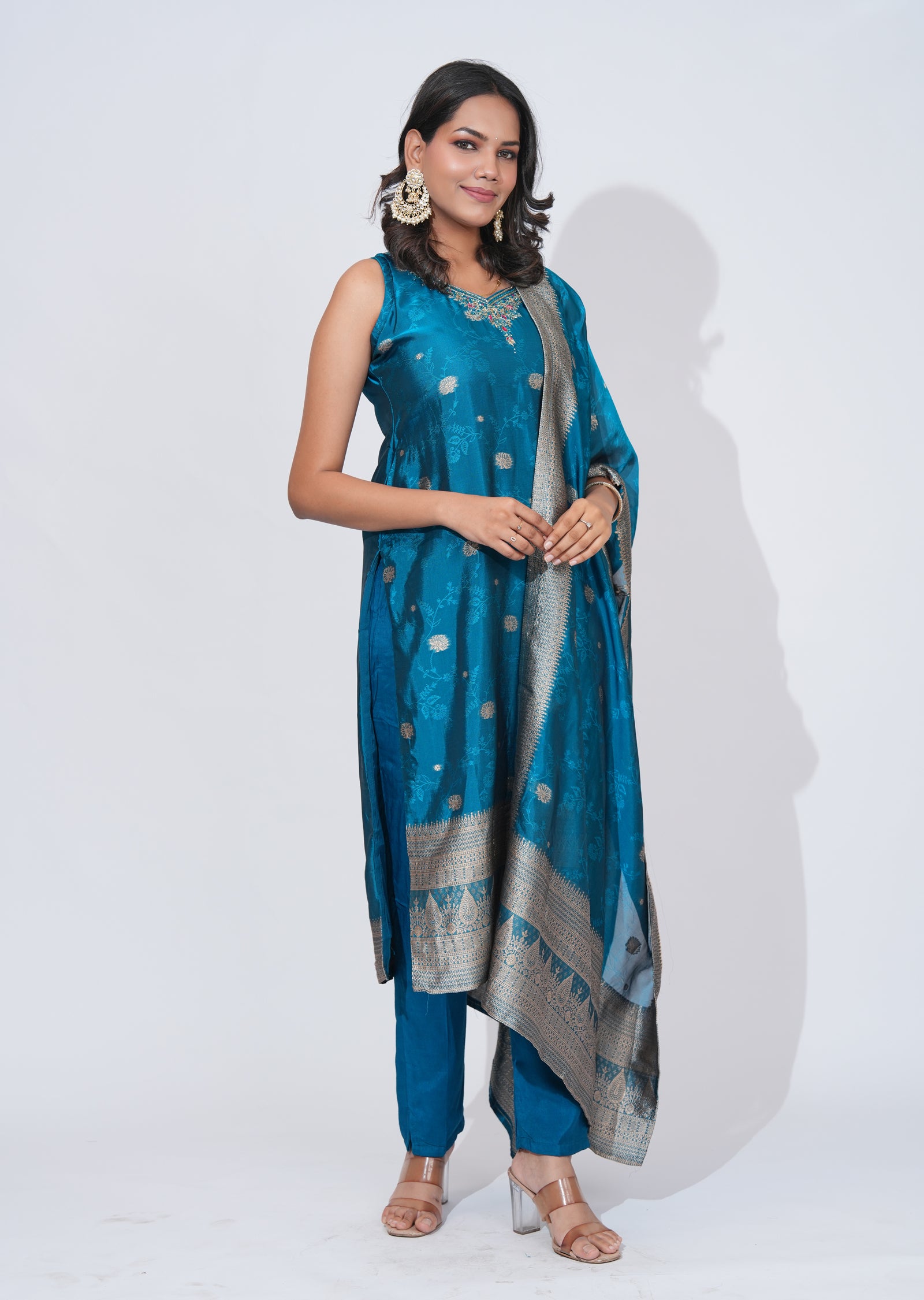 Blue Silk straight cut Suit