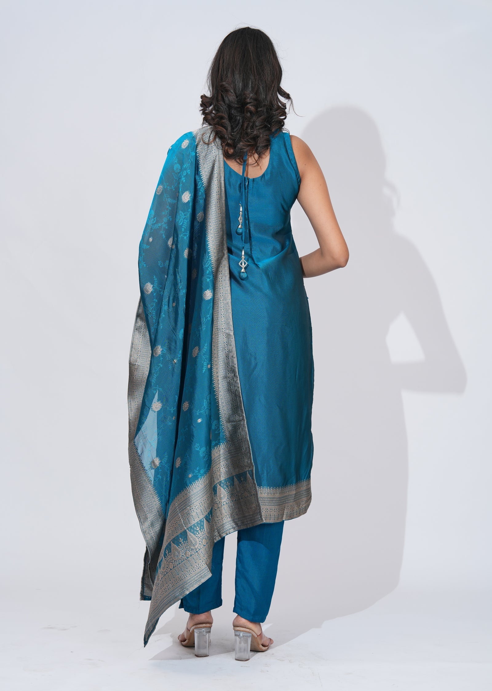 Blue Silk straight cut Suit