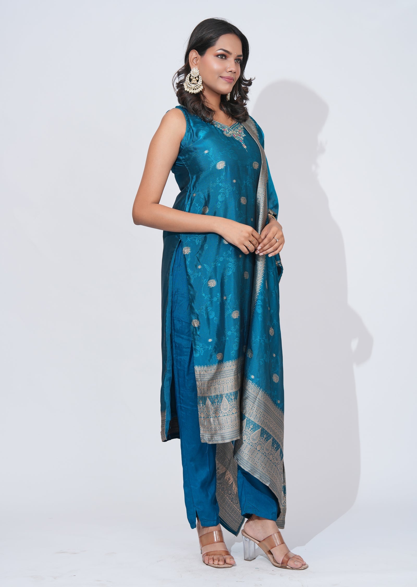 Blue Silk straight cut Suit