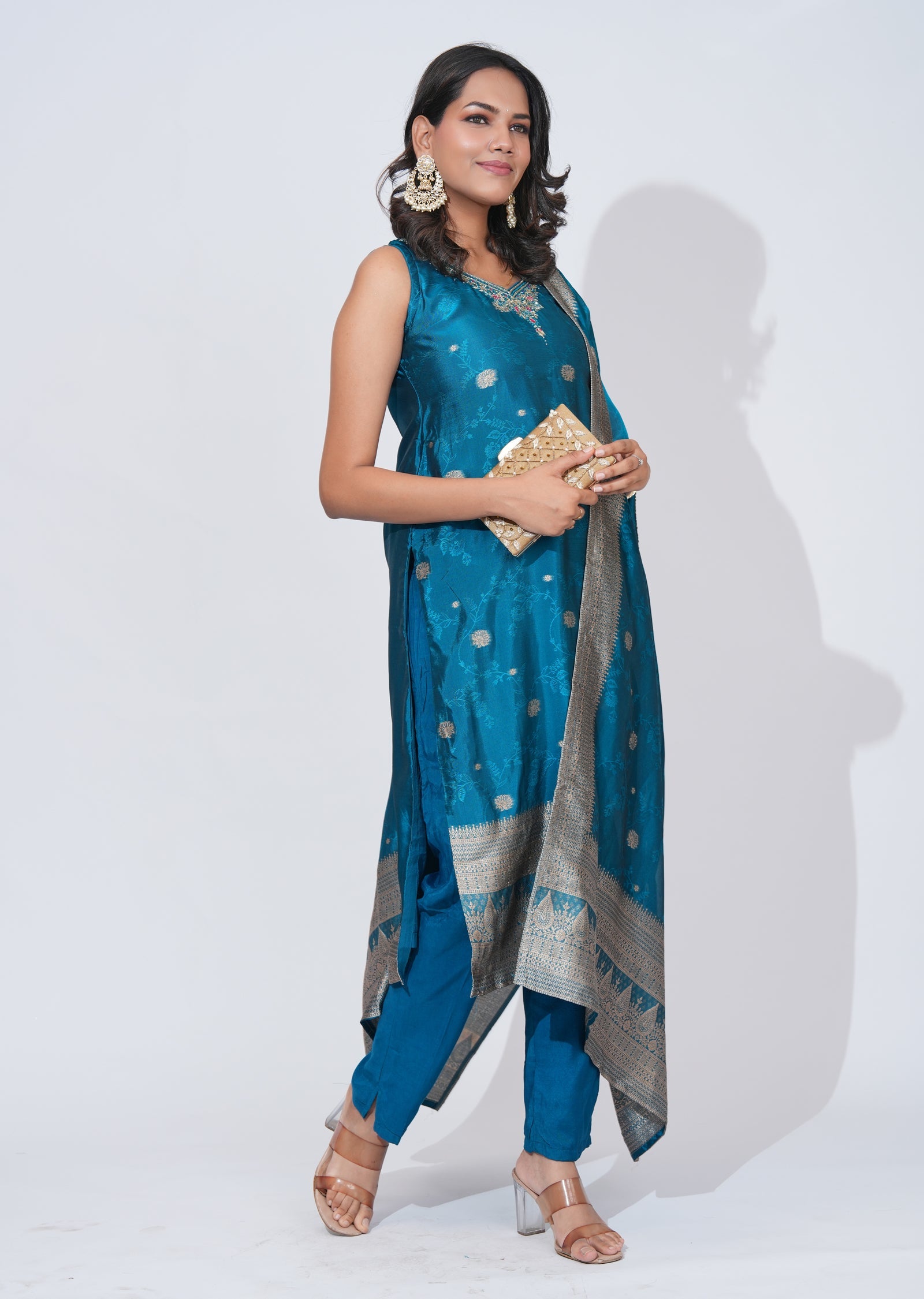 Blue Silk straight cut Suit