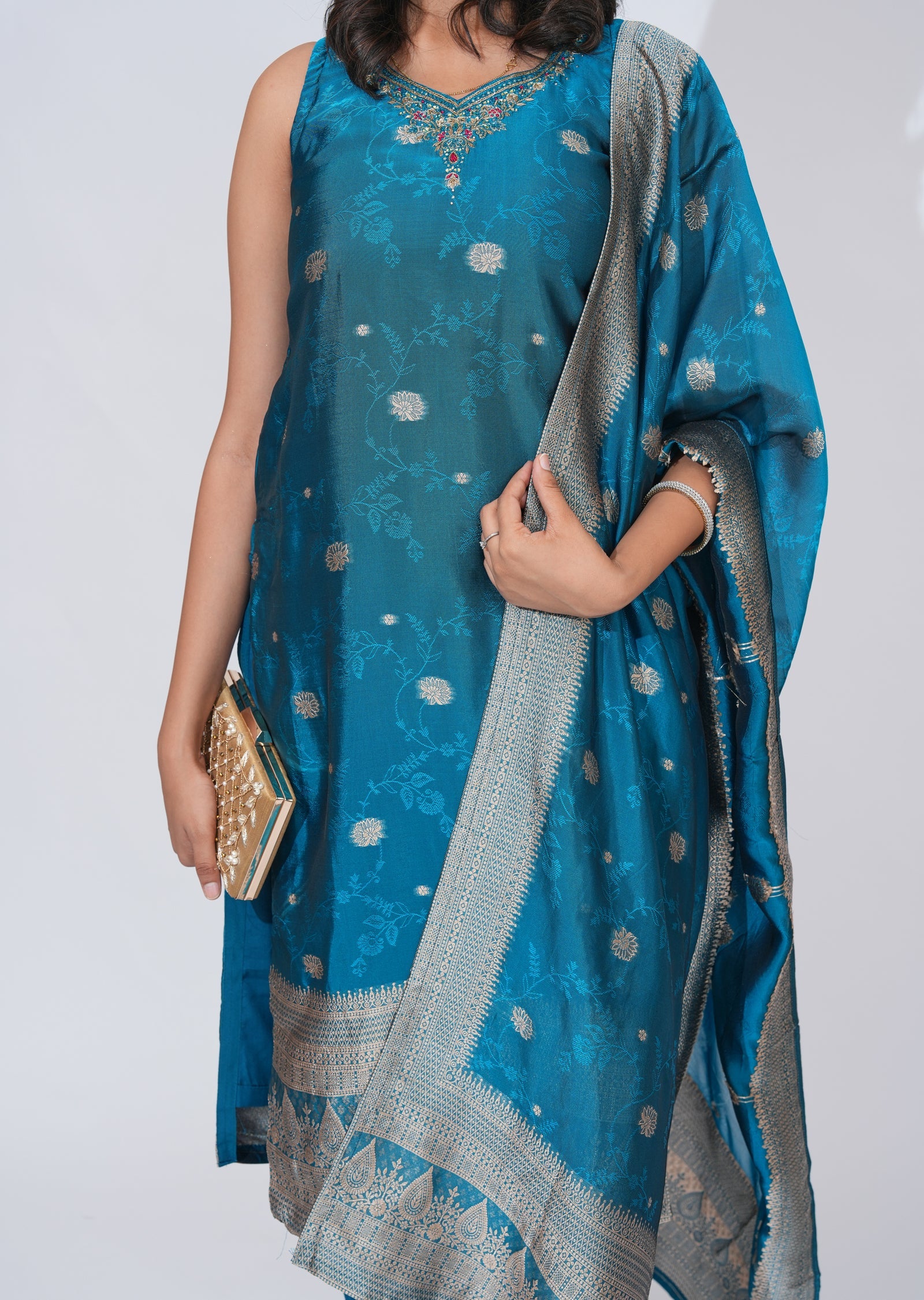 Blue Silk straight cut Suit
