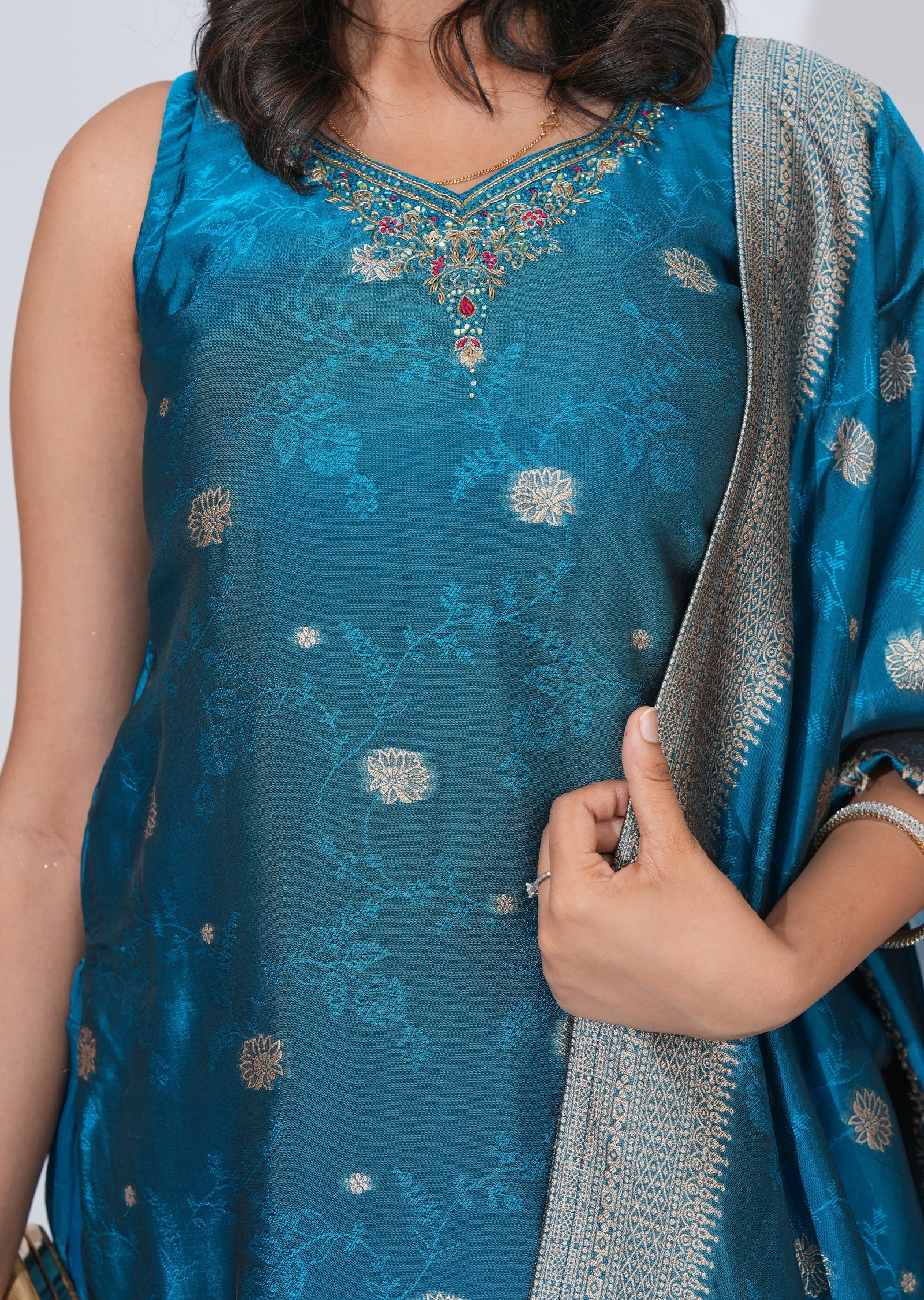 Blue Silk straight cut Suit