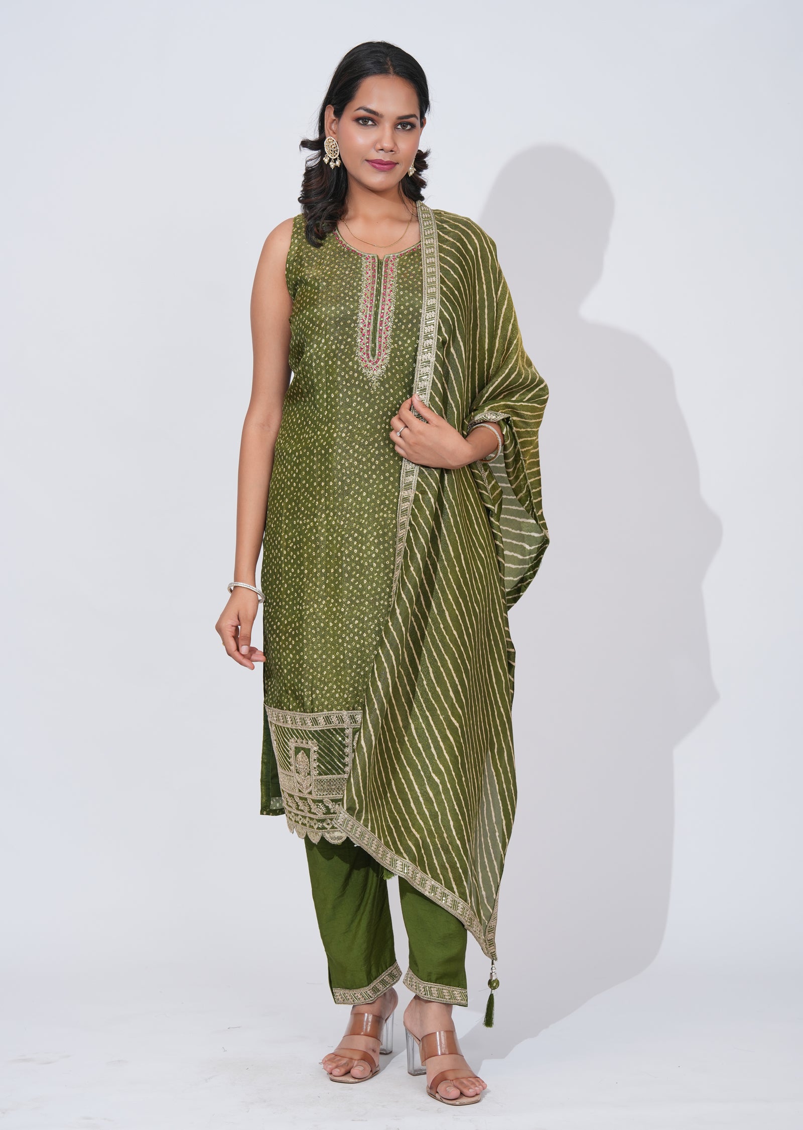Green Tissue straight cut Suit