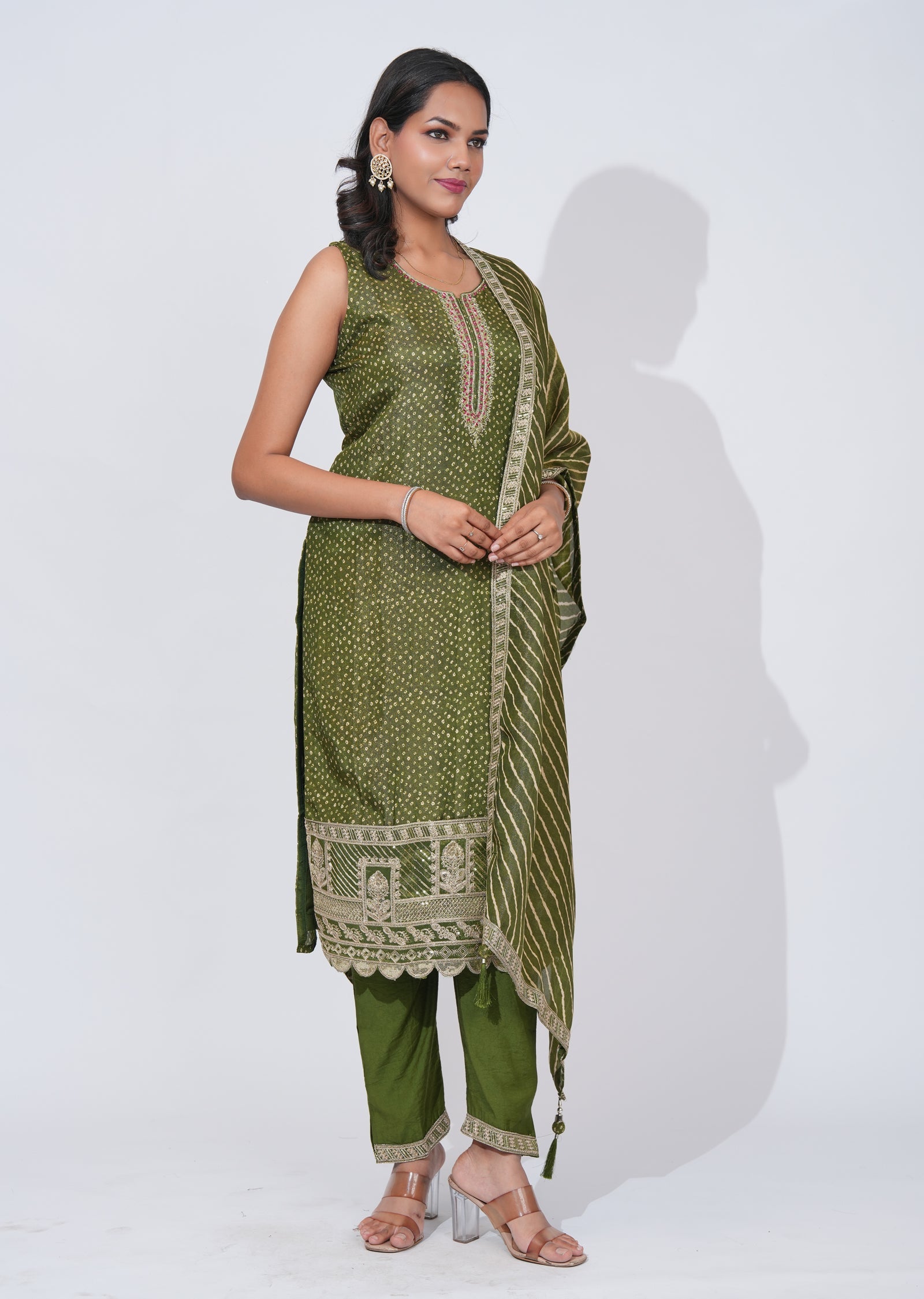 Green Tissue straight cut Suit