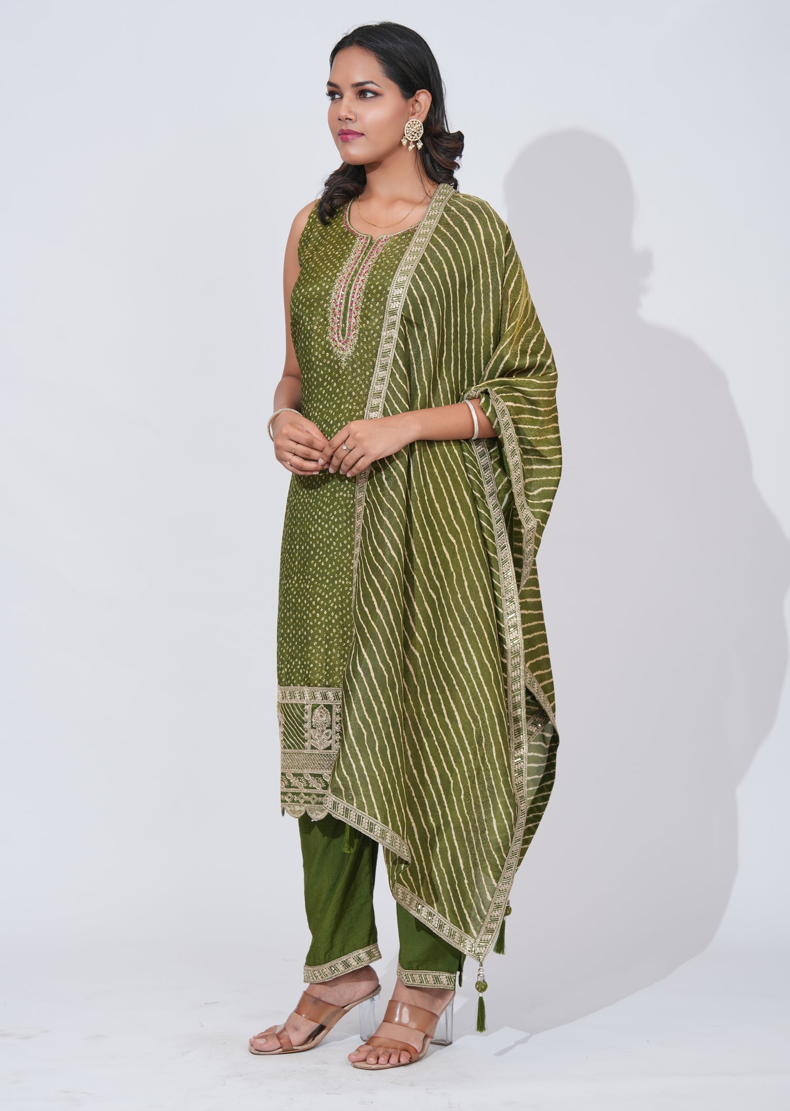 Green Tissue straight cut Suit