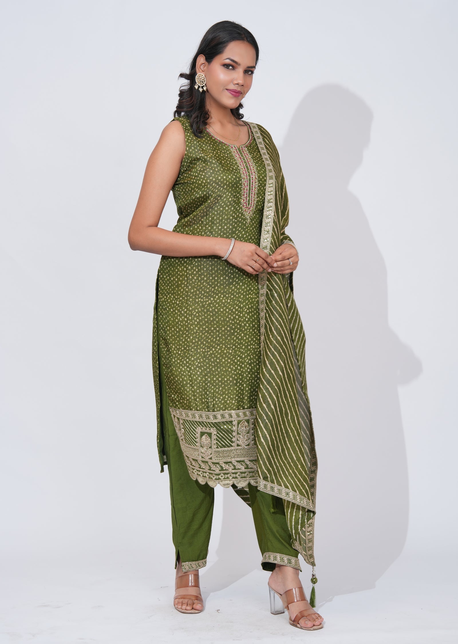 Green Tissue straight cut Suit