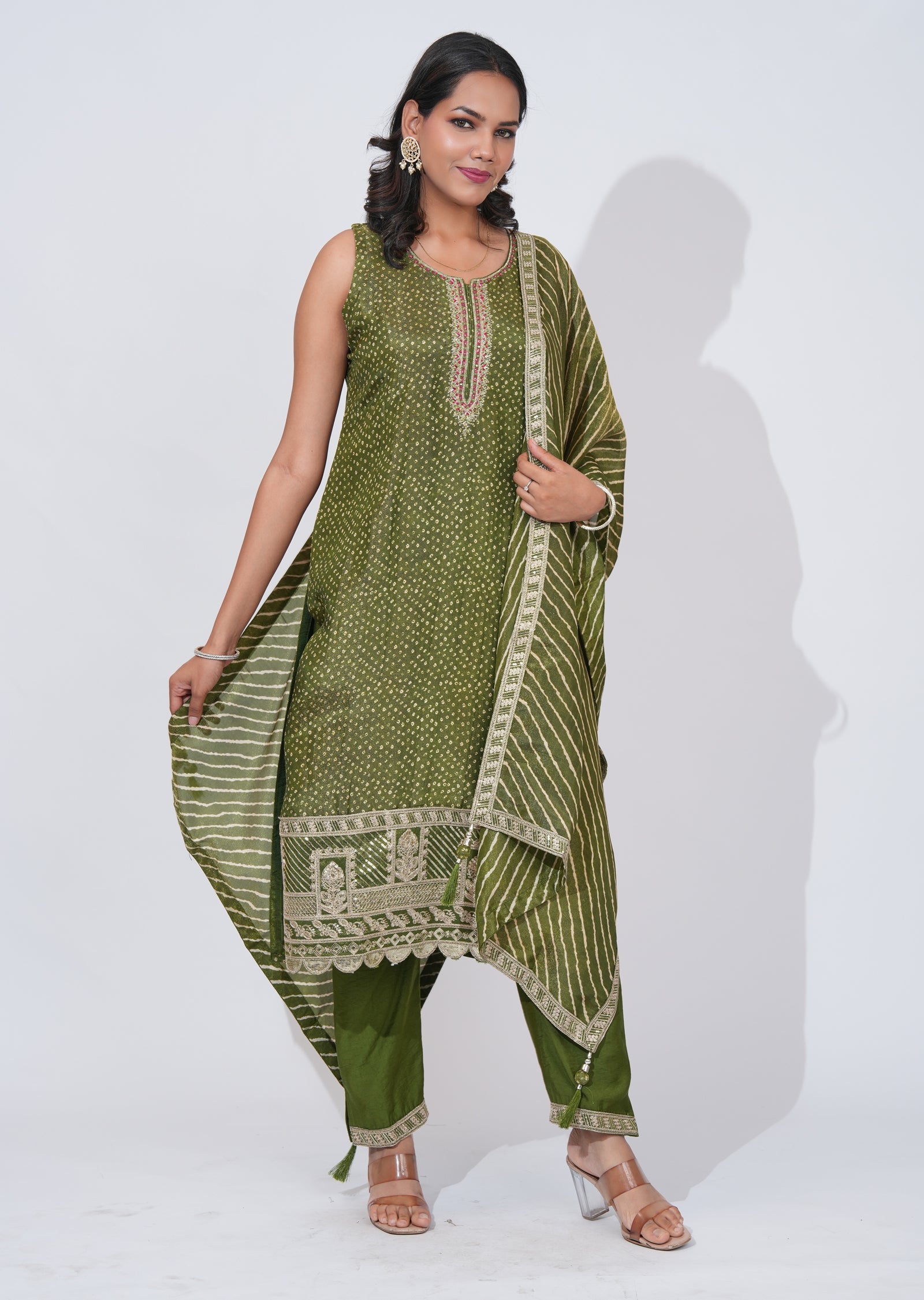 Green Tissue straight cut Suit
