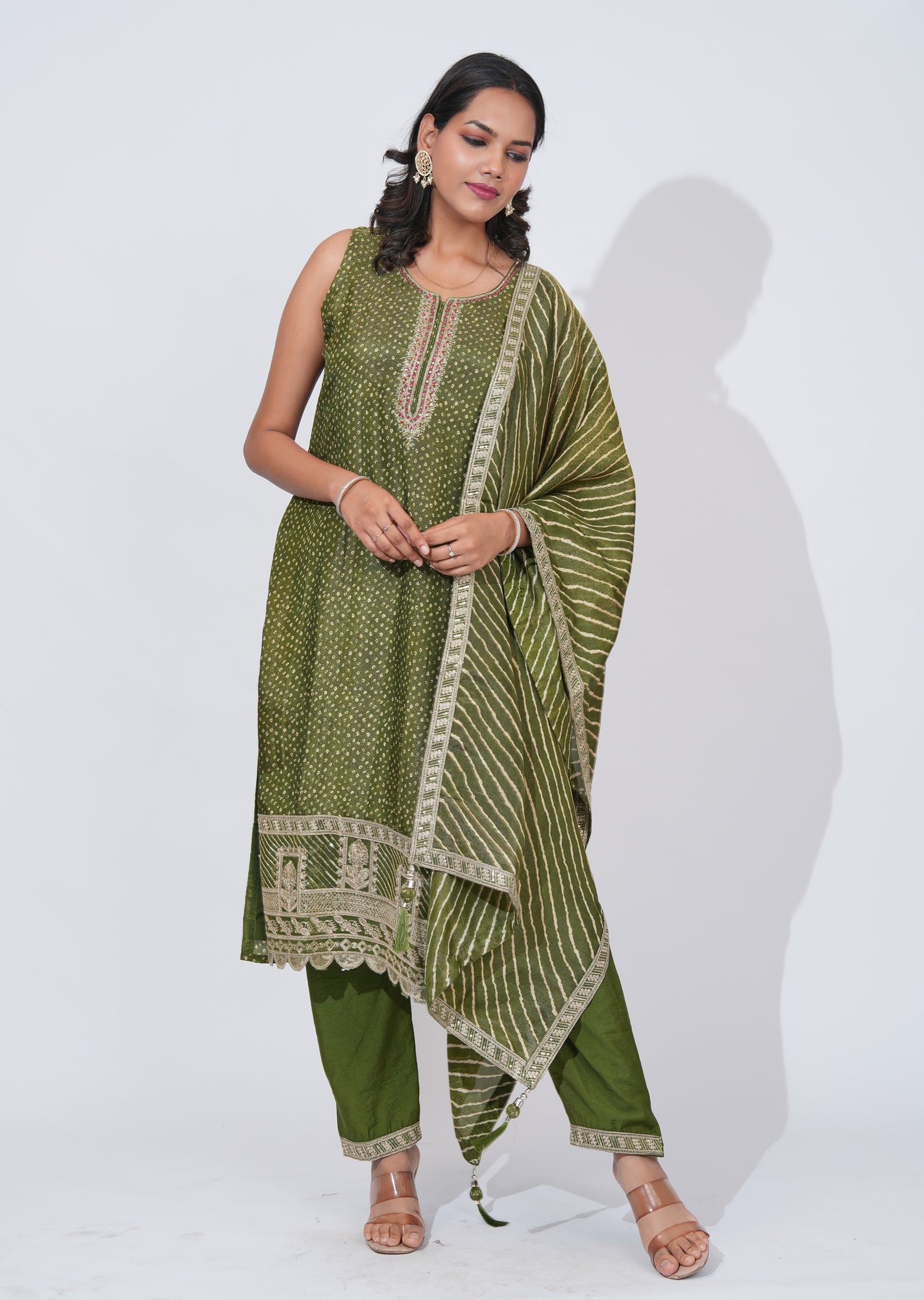 Green Tissue straight cut Suit