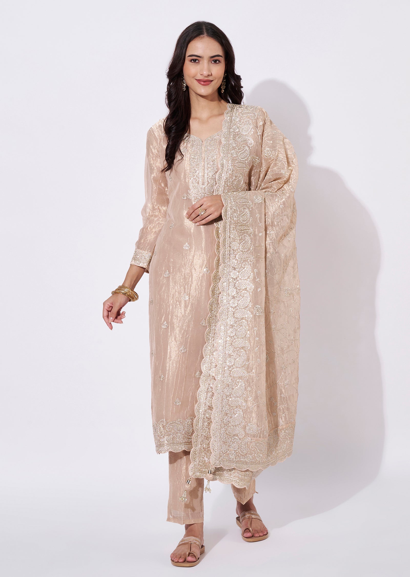 Peach Tissue Straight Cut Suit