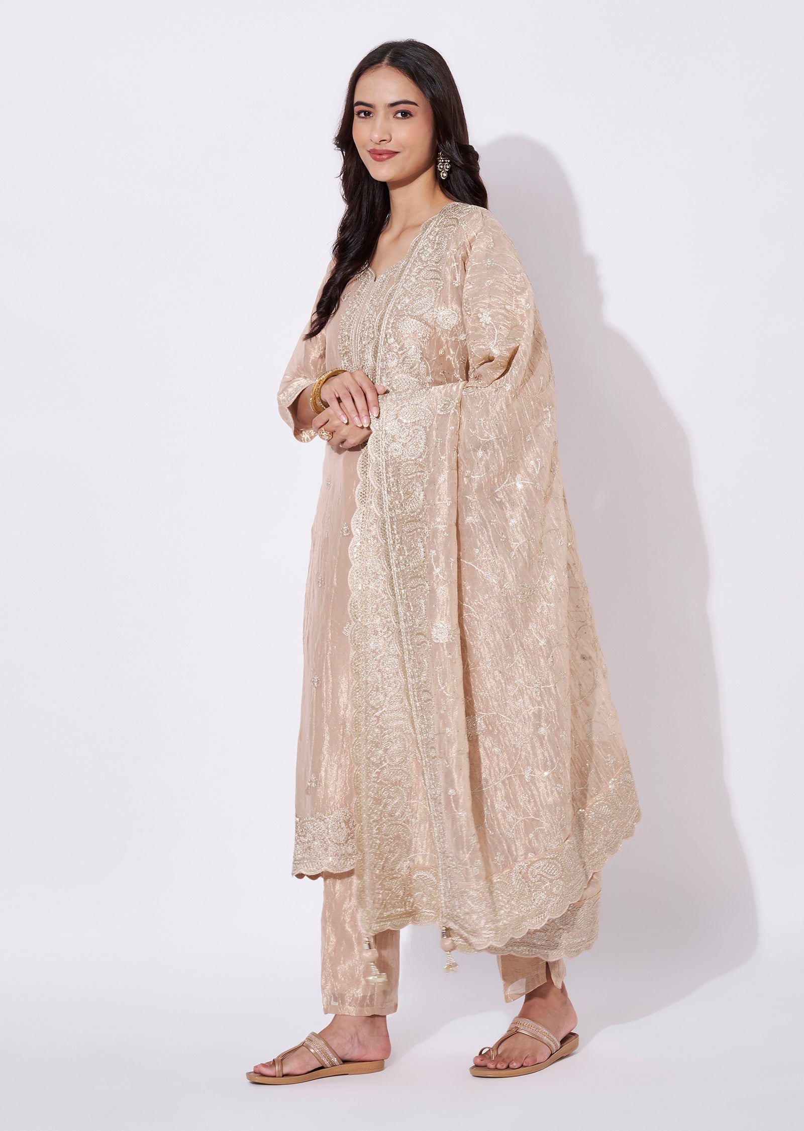 Peach Tissue Straight Cut Suit