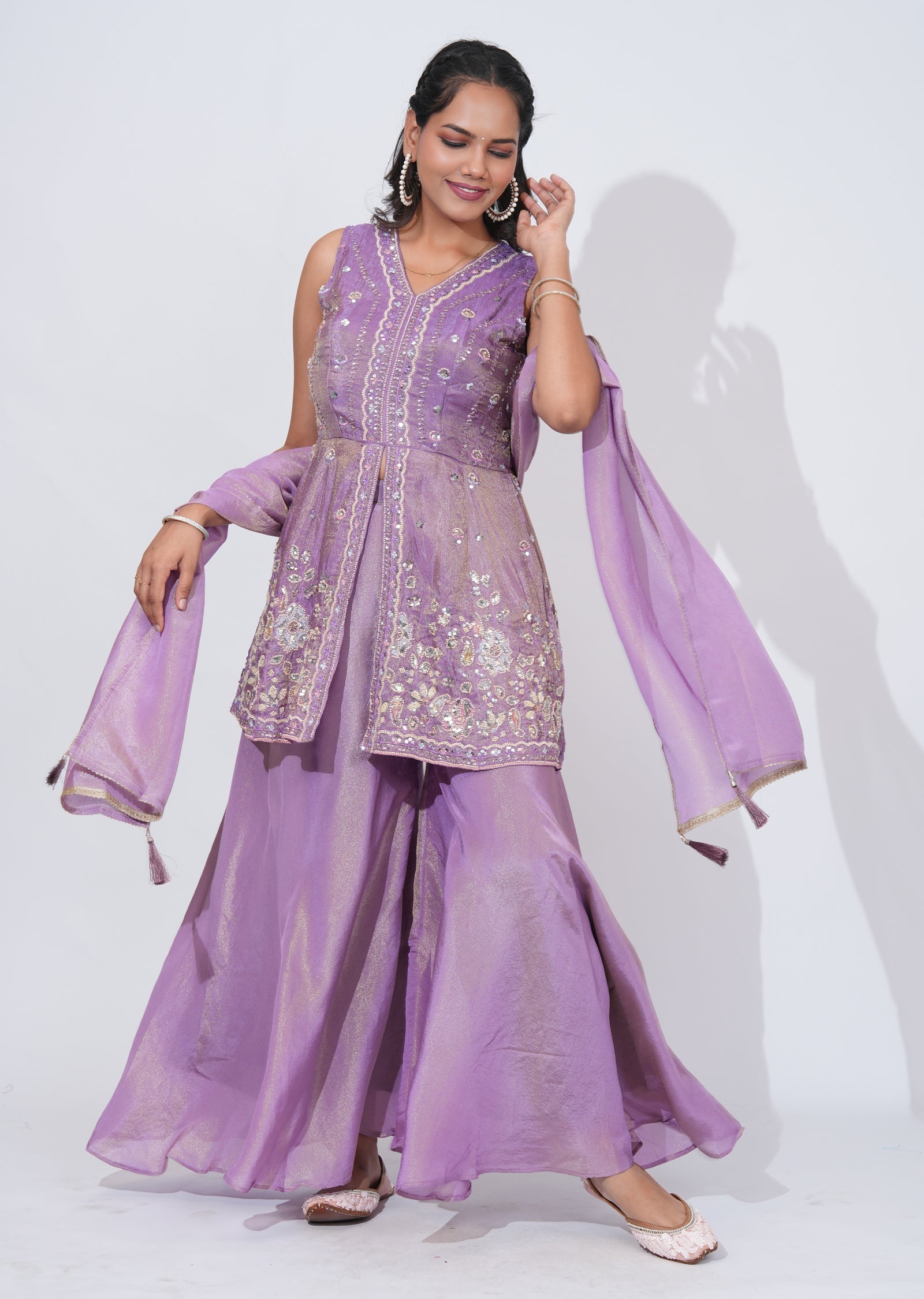 Purple Tissur Sharara Set