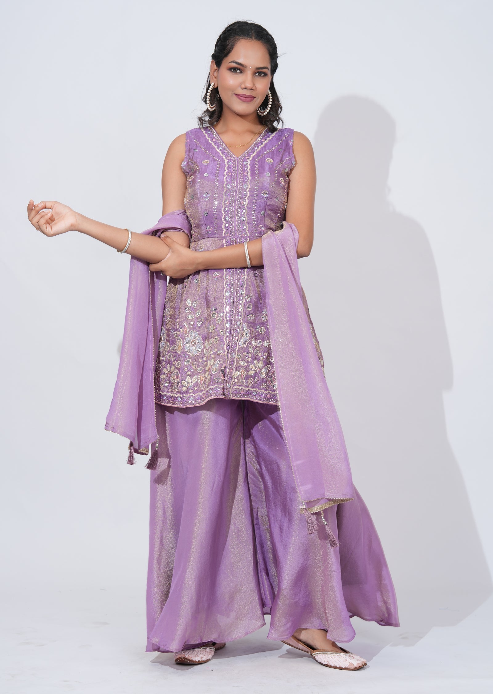 Purple Tissur Sharara Set