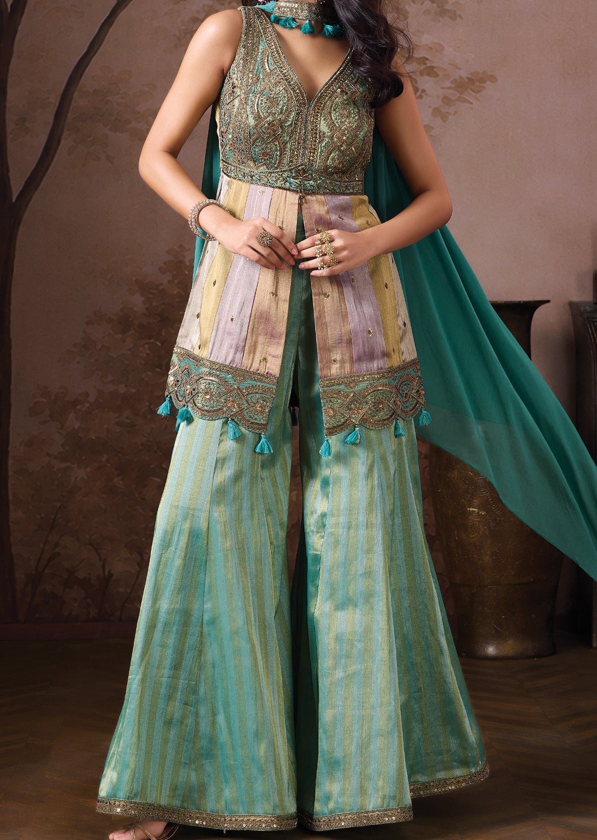 Dusty Green Tissue Sharara Set