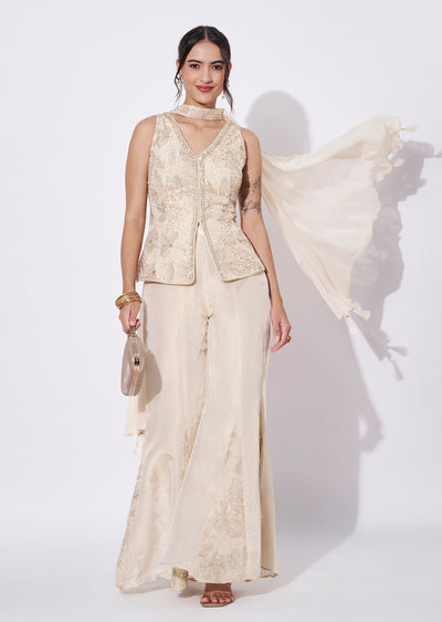 Cream Tissue Sharara Set