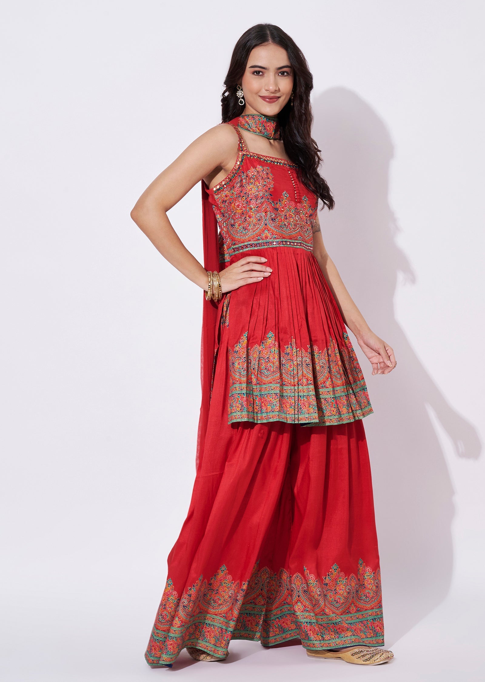 Red Silk Sharara Set