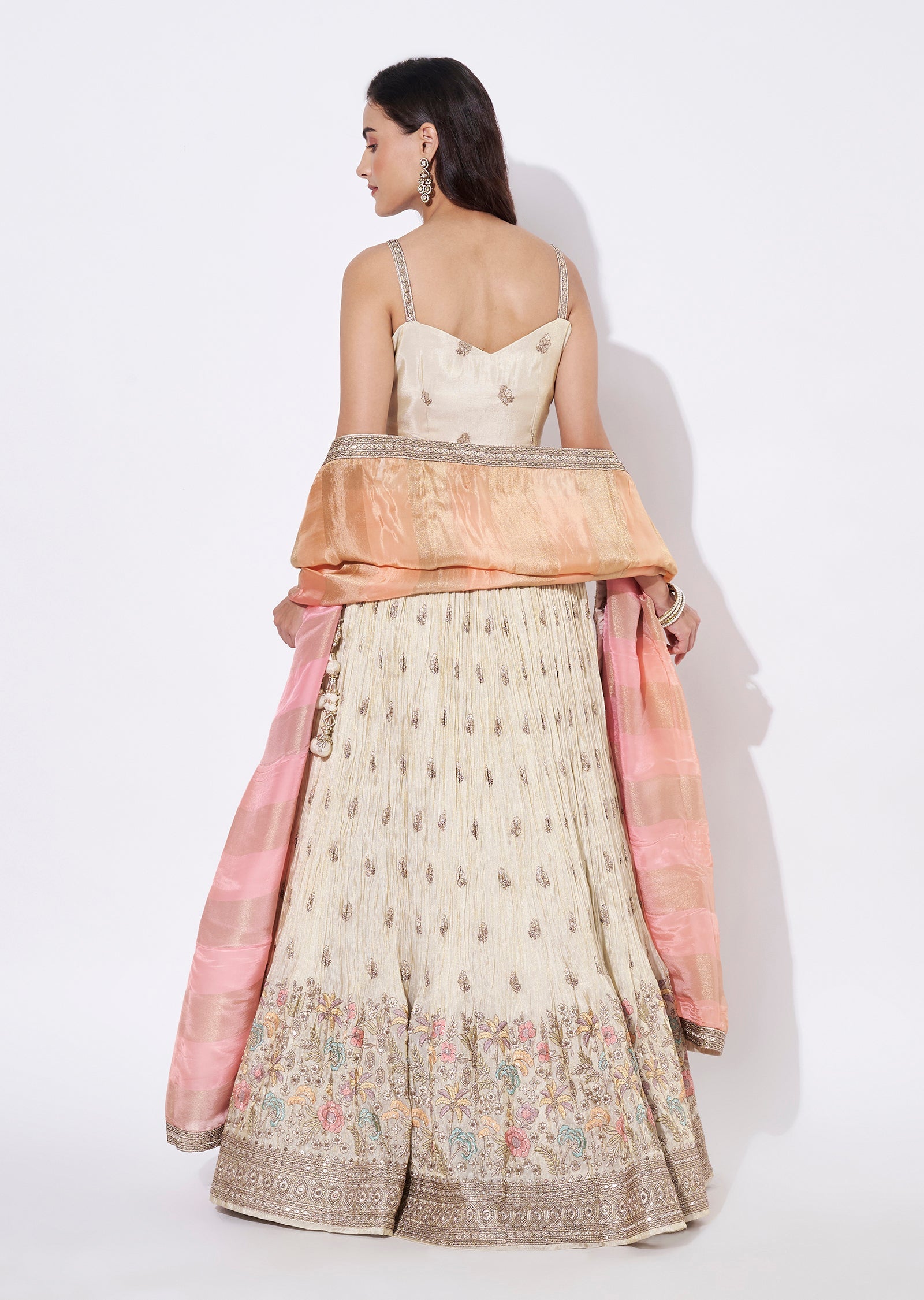 Cream Tissue Lehenga Set