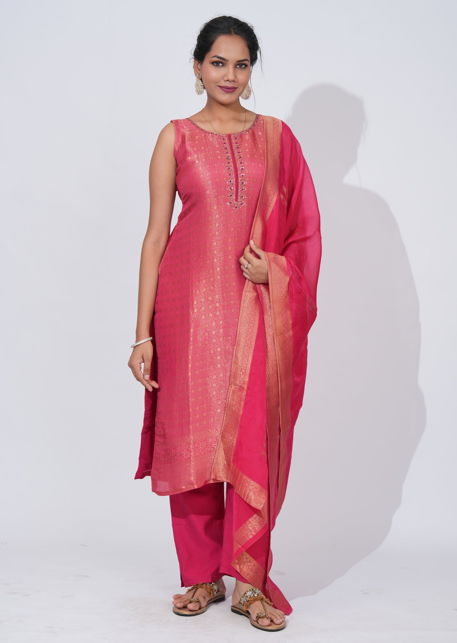 Pink Silk straight cut Suit