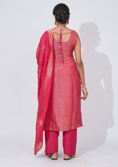 Pink Silk straight cut Suit