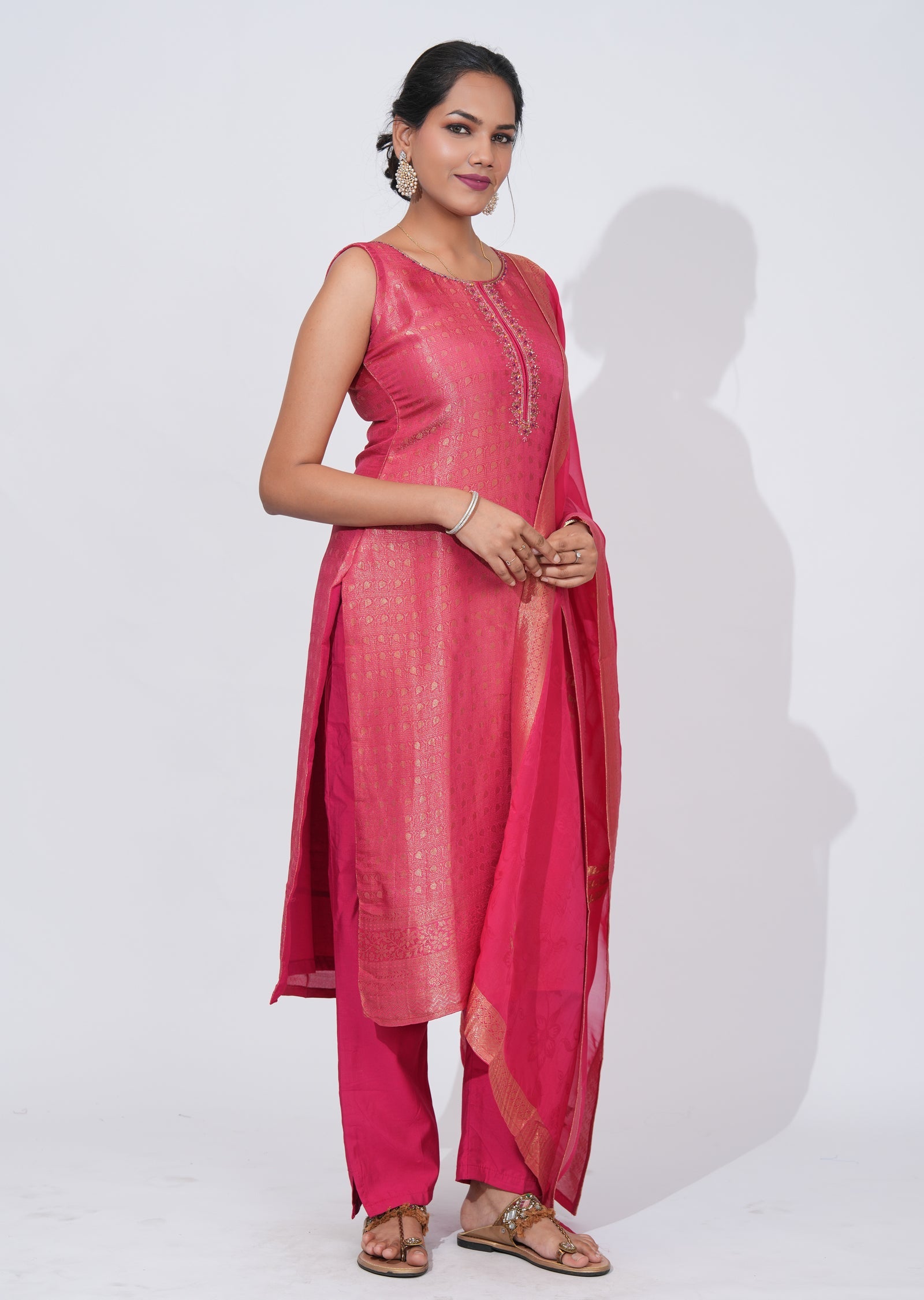 Pink Silk straight cut Suit