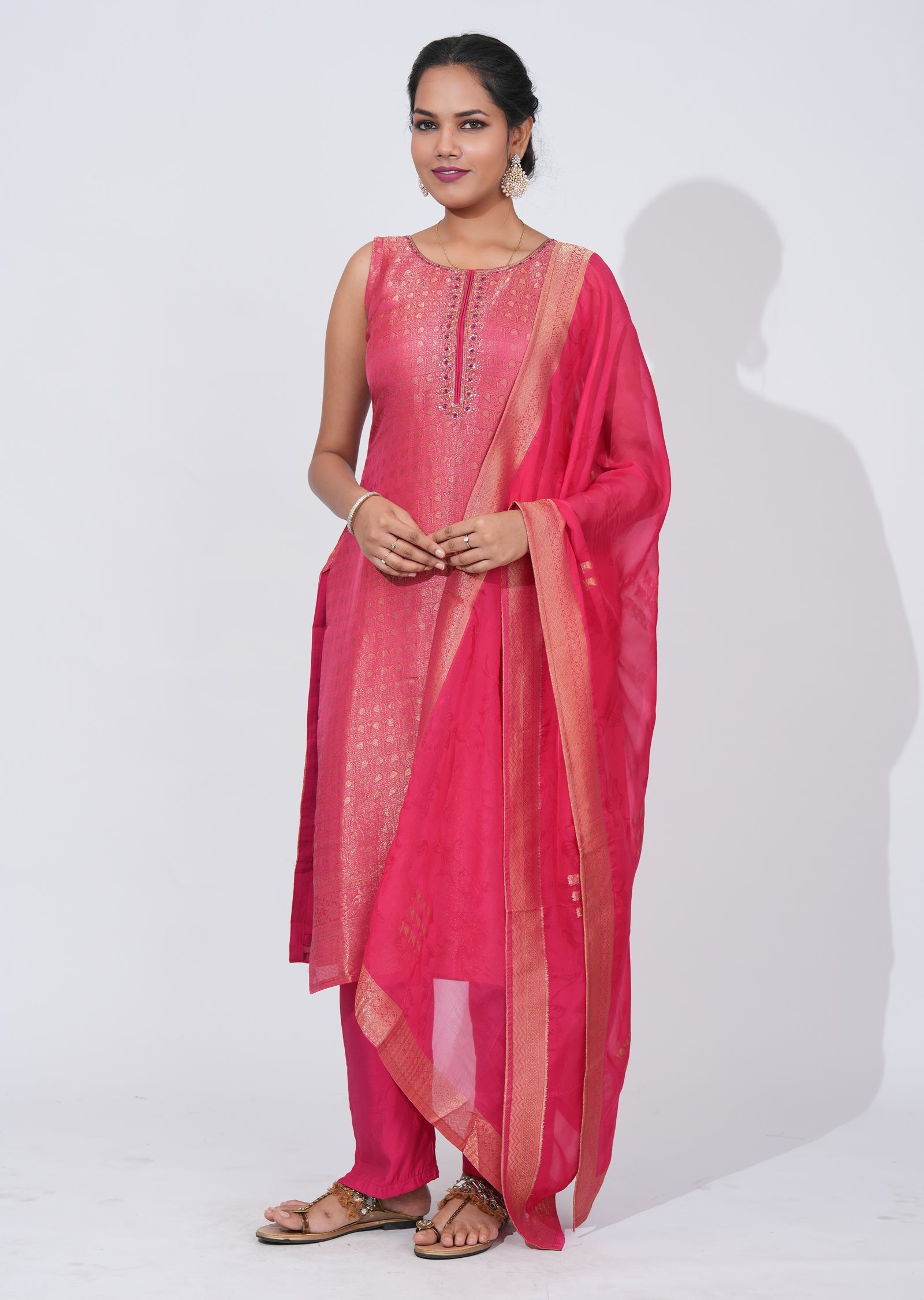 Pink Silk straight cut Suit