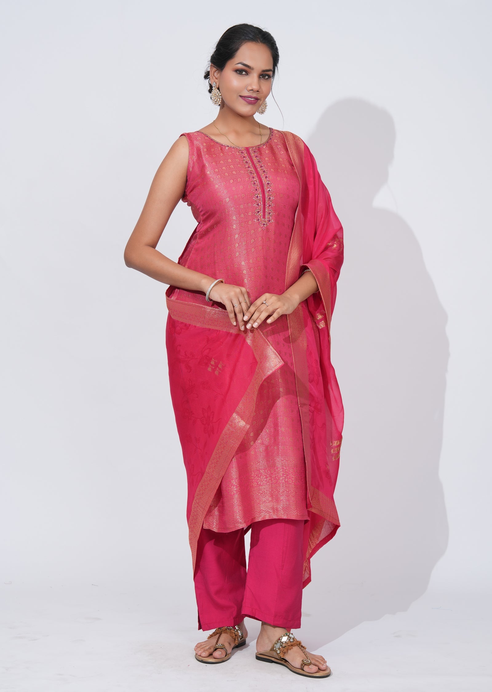 Pink Silk straight cut Suit