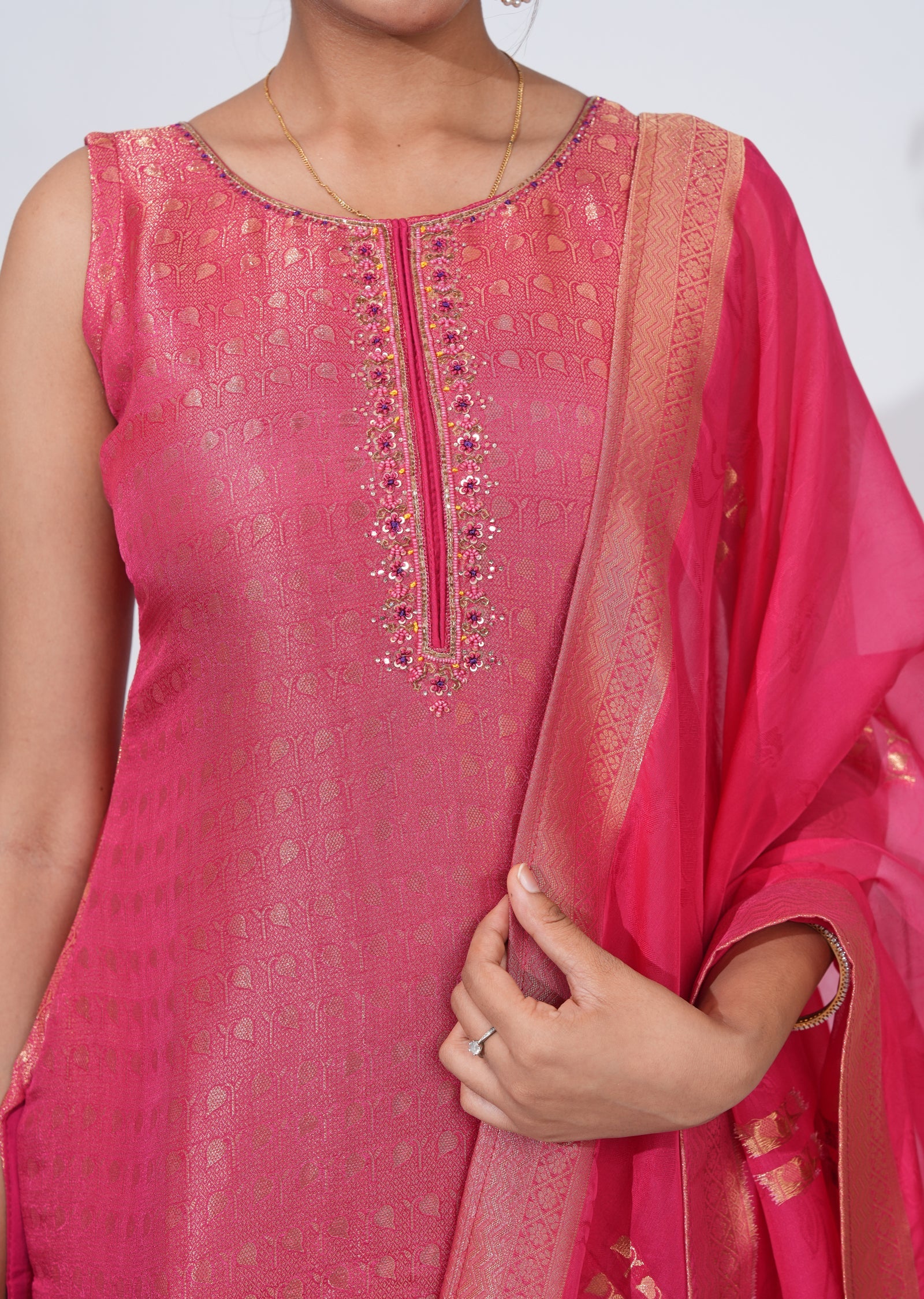 Pink Silk straight cut Suit