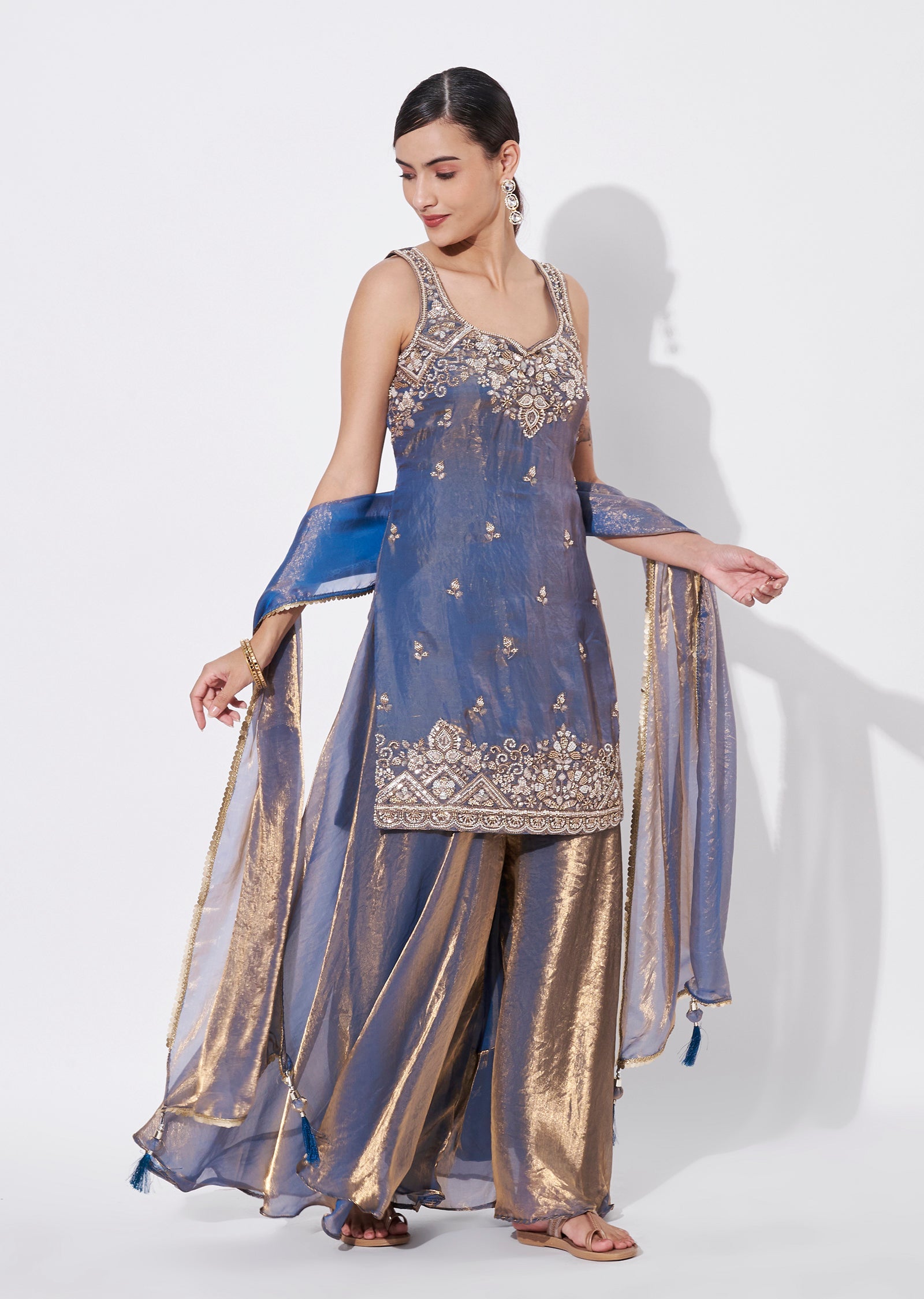 Teal Blue Sharara Set