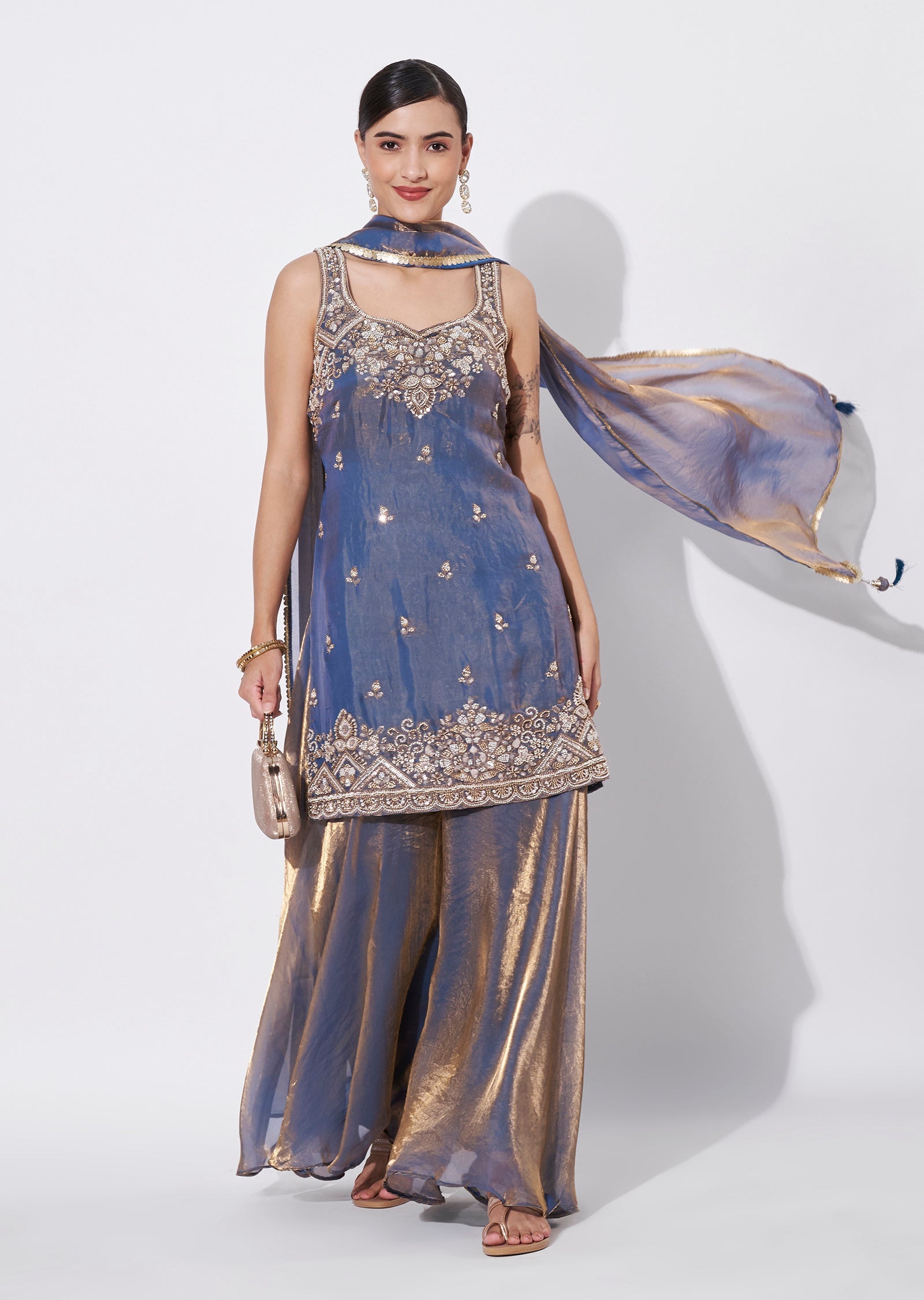 Teal Blue Sharara Set
