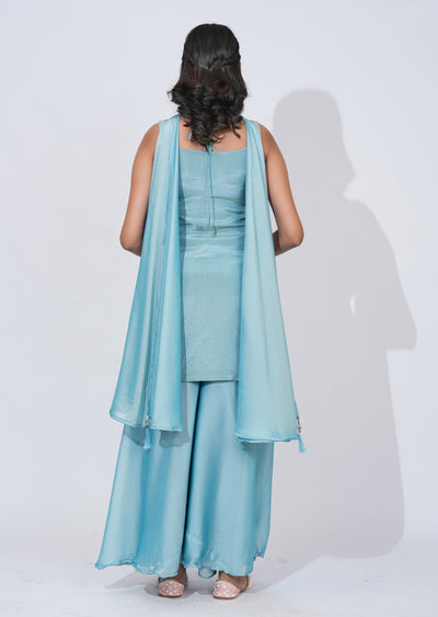 Blue Tissue Sharara Set